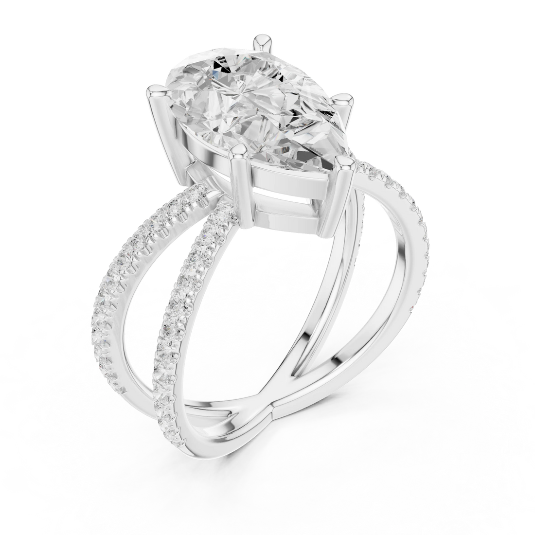 Pear Cut Diamond Split Shank Engagement Ring