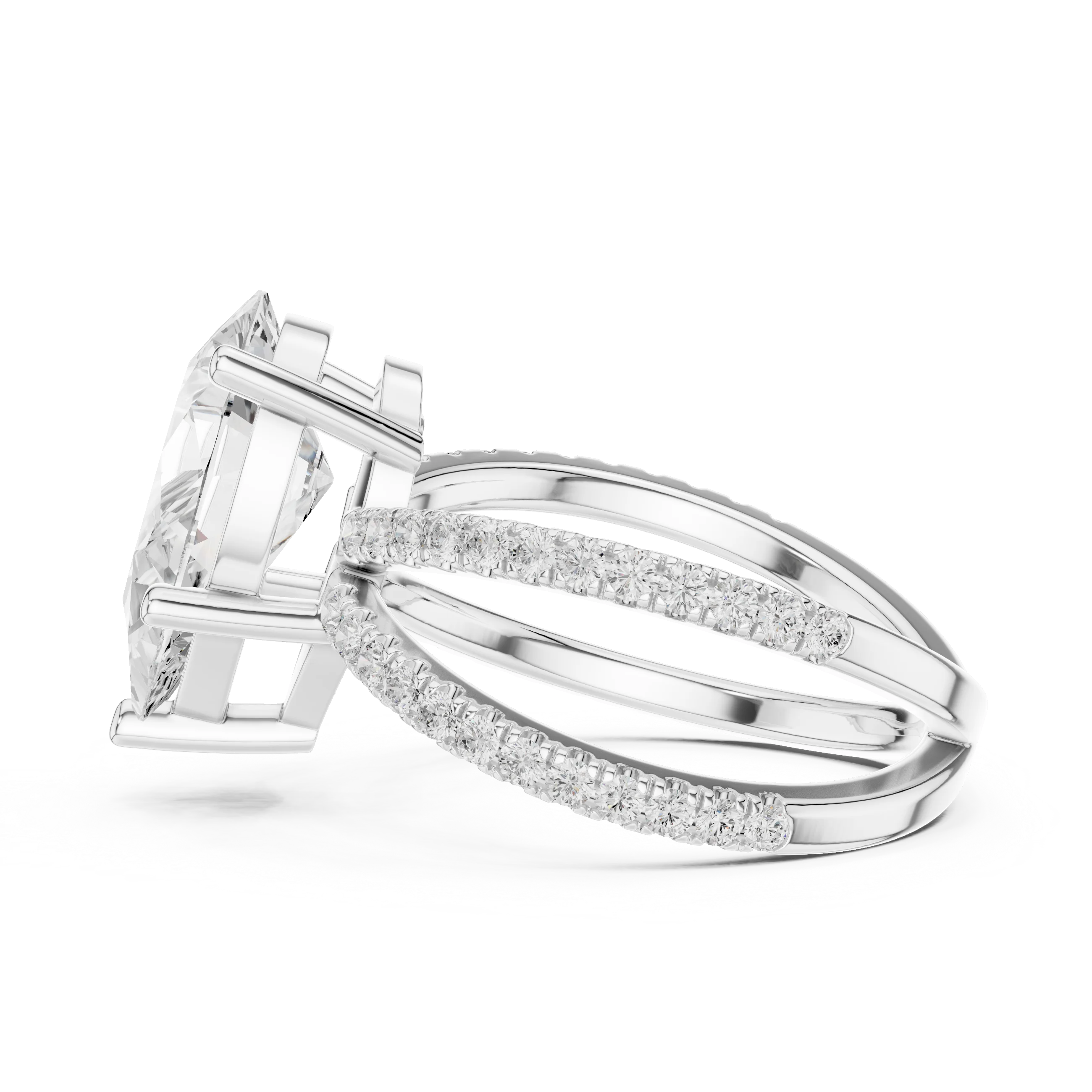 Pear Cut Diamond Split Shank Engagement Ring