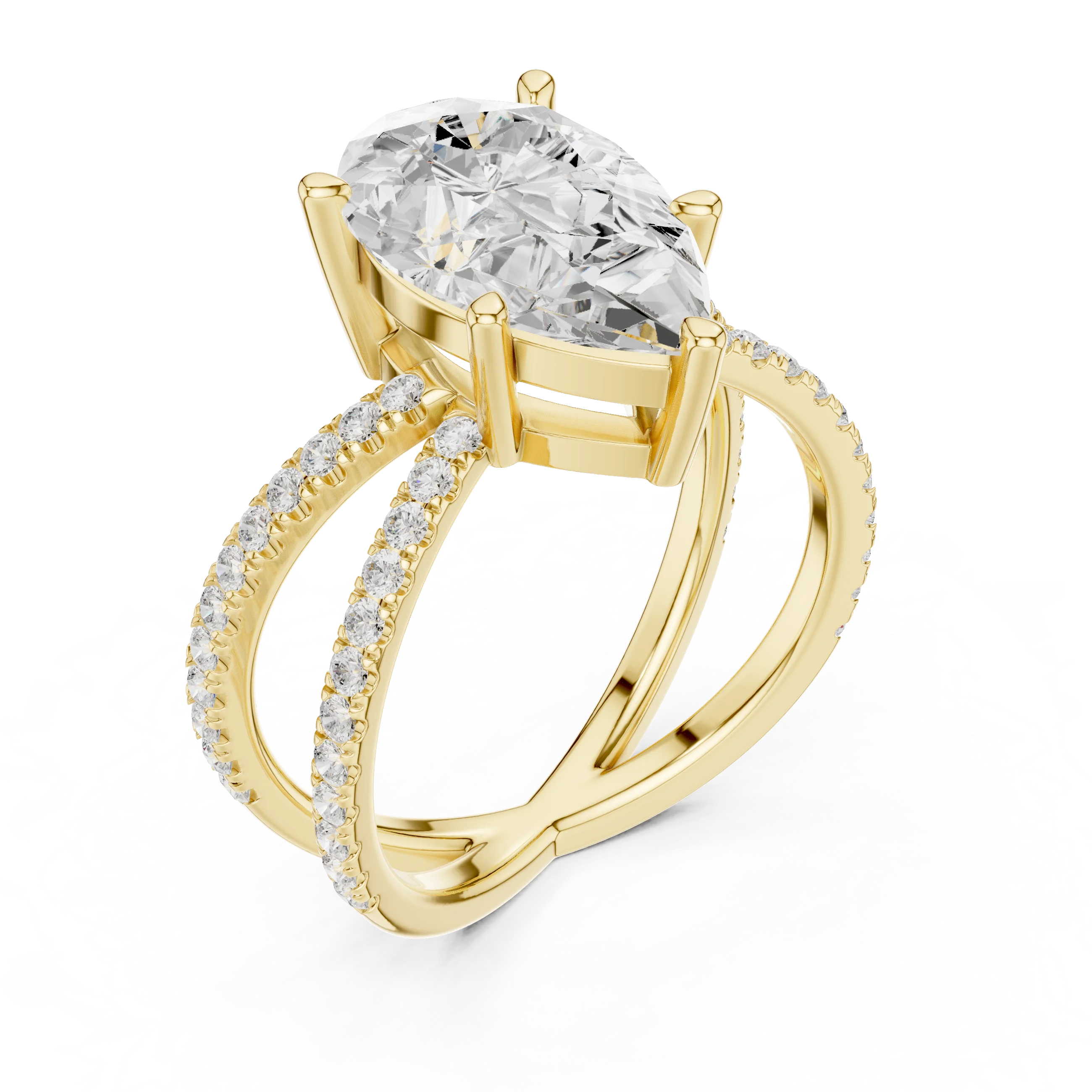 Pear Cut Diamond Split Shank Engagement Ring