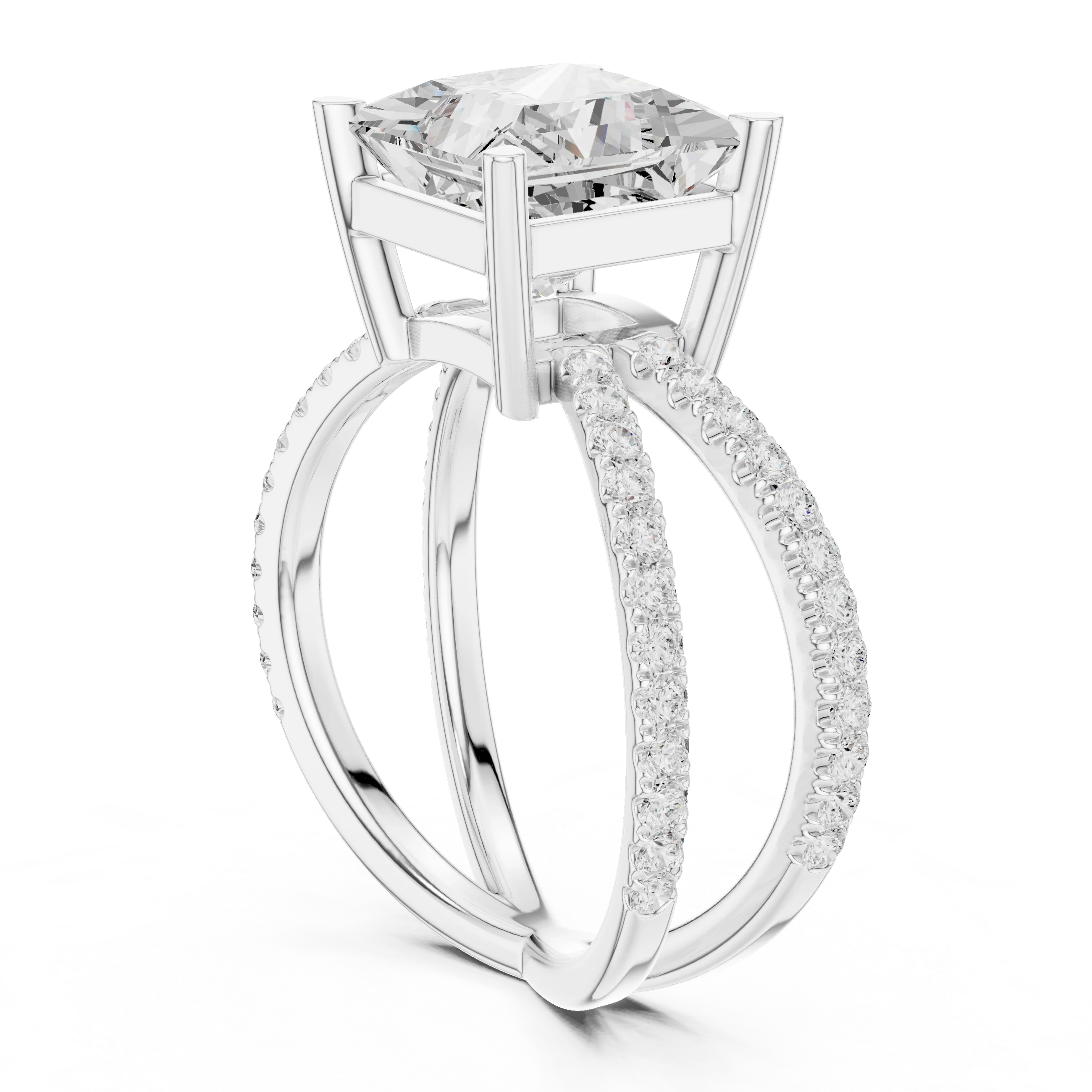 Princess Cut Diamond Split Shank Engagement Ring