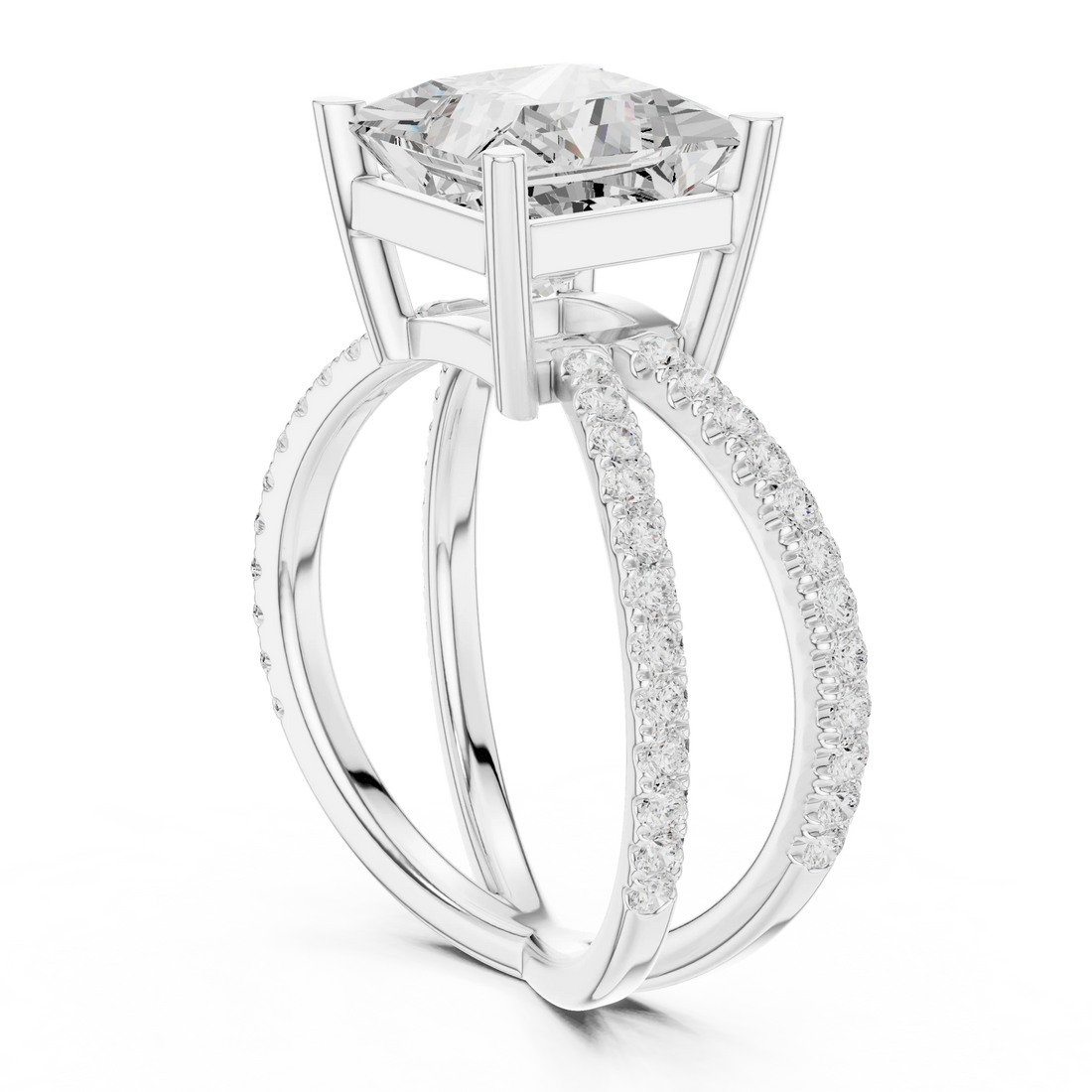 Princess Cut Diamond Split Shank Engagement Ring