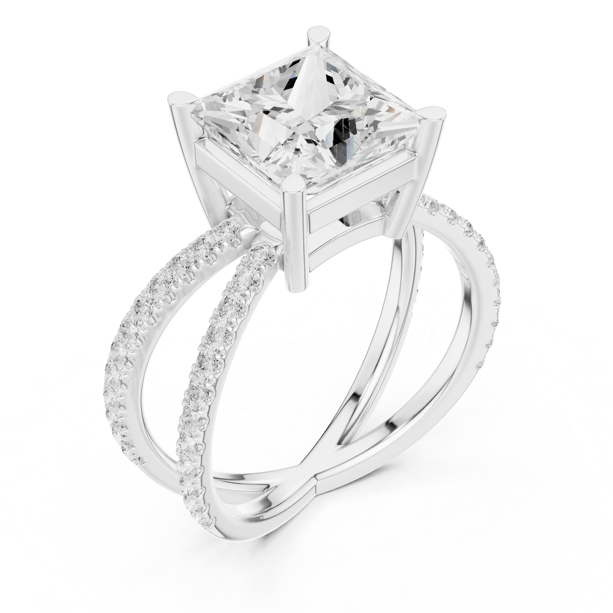 Princess Cut Diamond Split Shank Engagement Ring