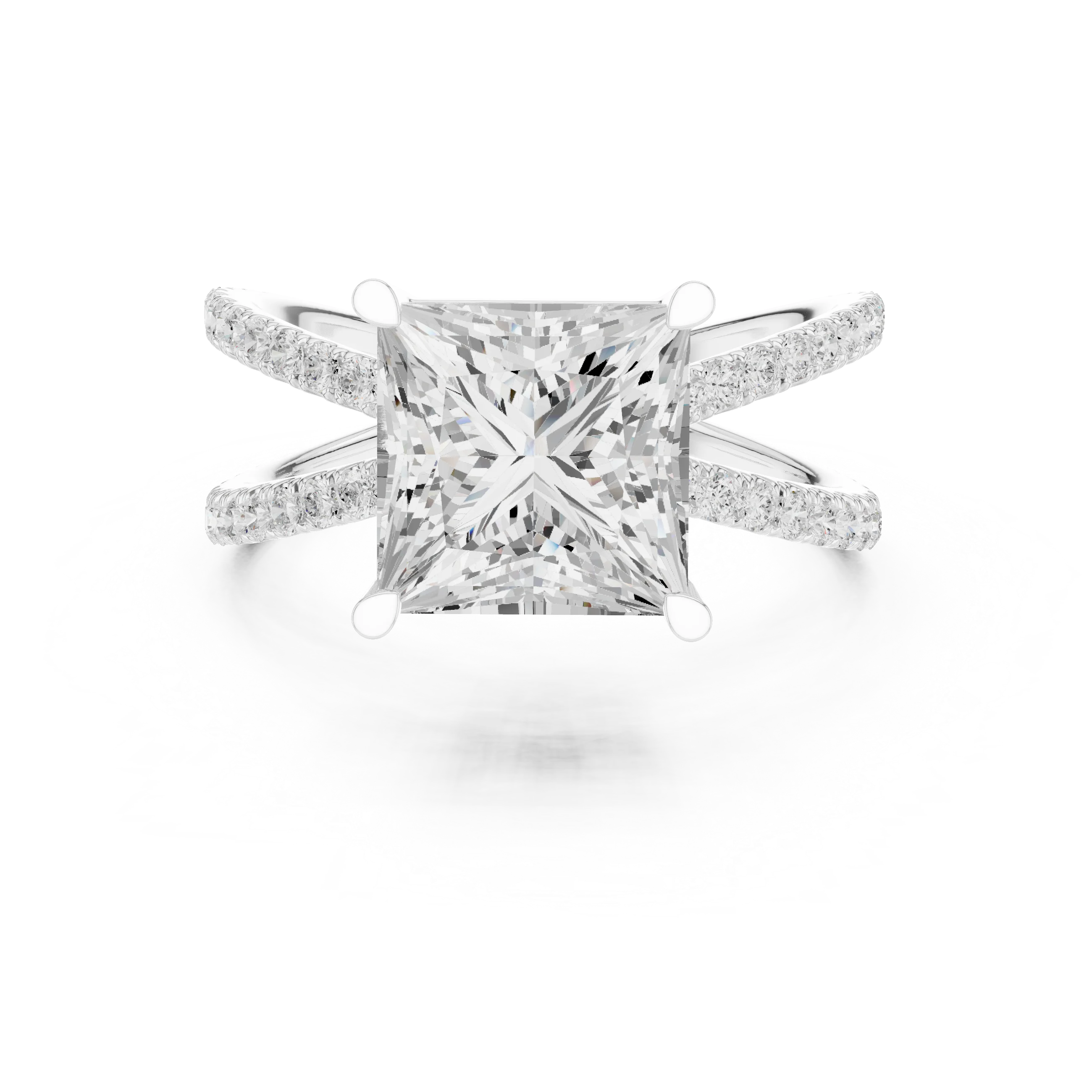 Princess Cut Diamond Split Shank Engagement Ring