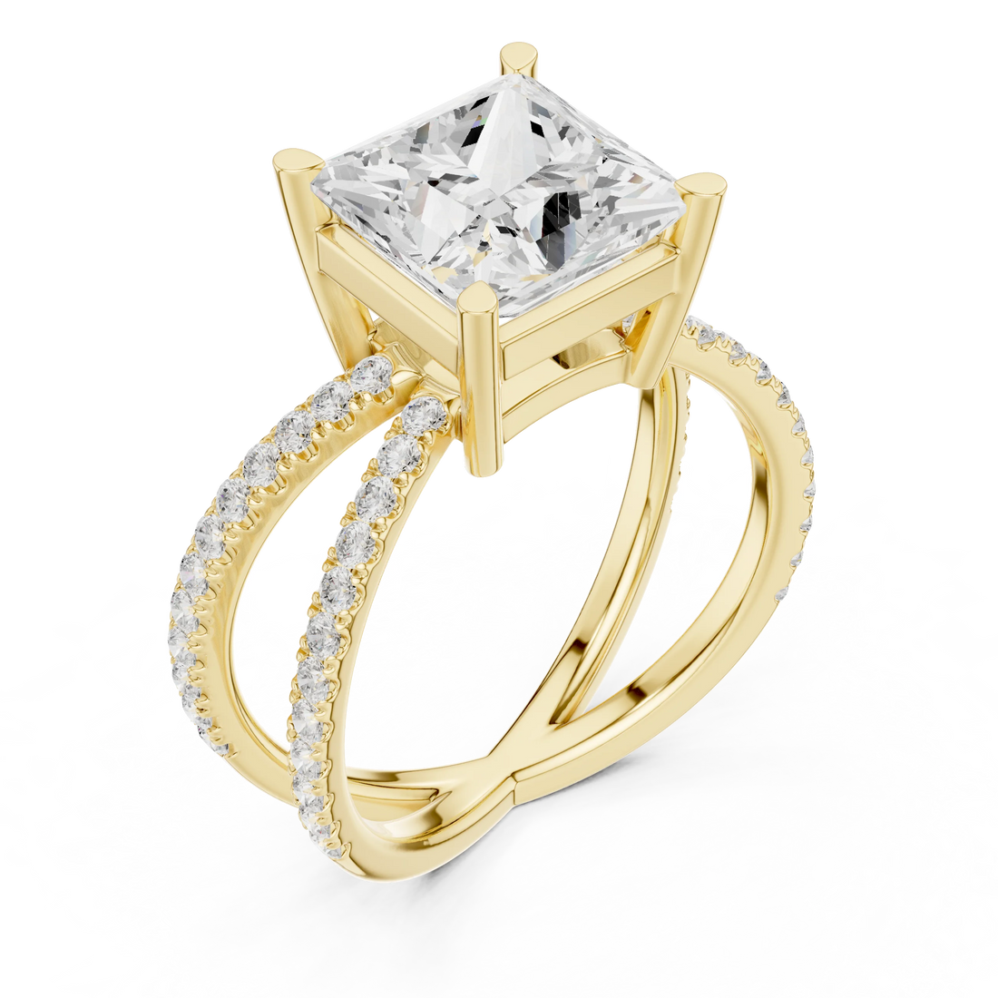 Princess Cut Diamond Split Shank Engagement Ring