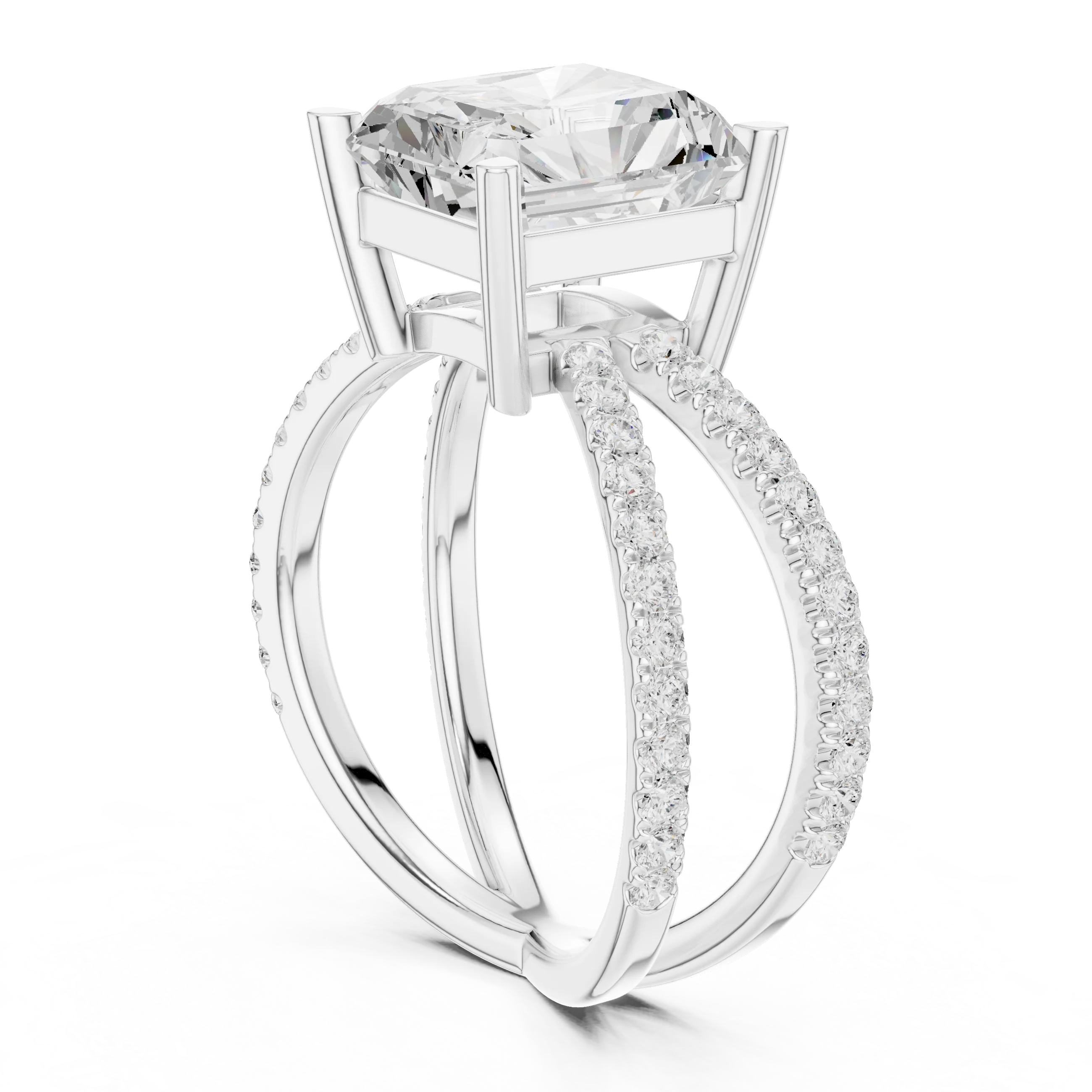 Radiant Cut Diamond Split Shank Engagement Ring