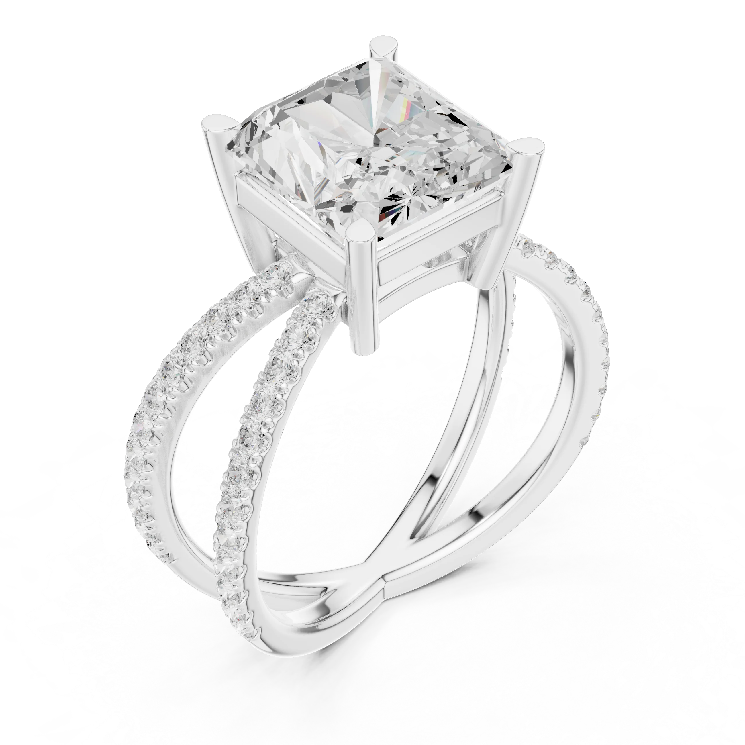 Radiant Cut Diamond Split Shank Engagement Ring