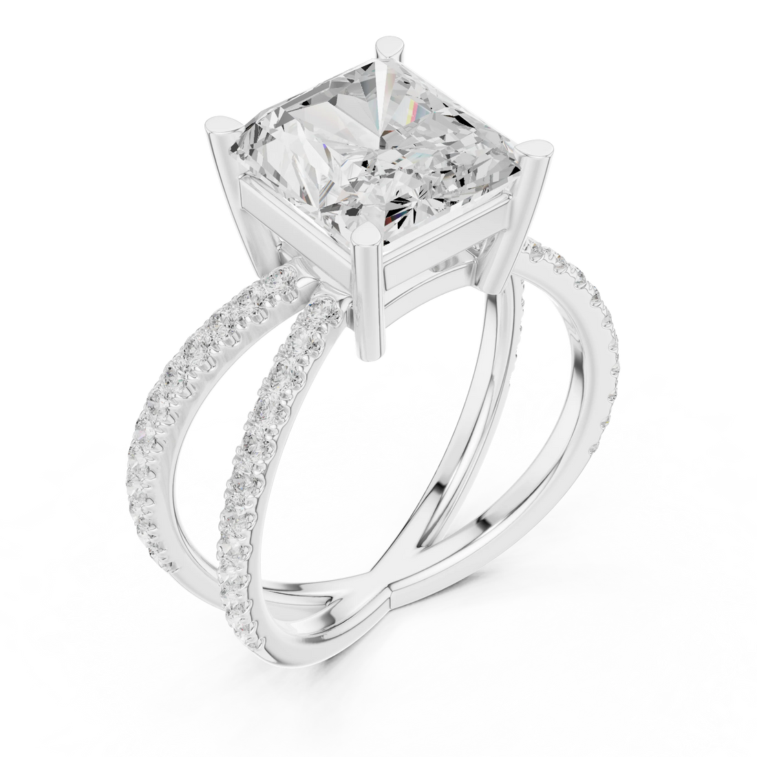 Radiant Cut Diamond Split Shank Engagement Ring