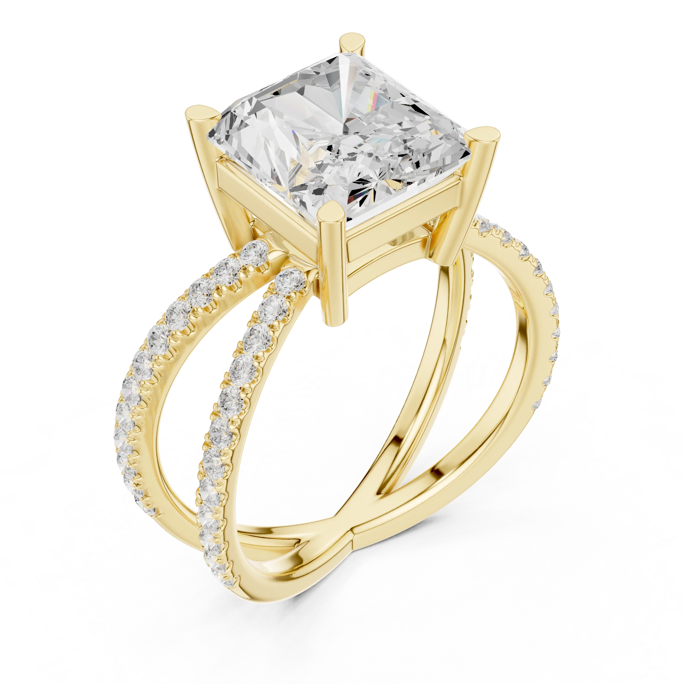 Radiant Cut Diamond Split Shank Engagement Ring