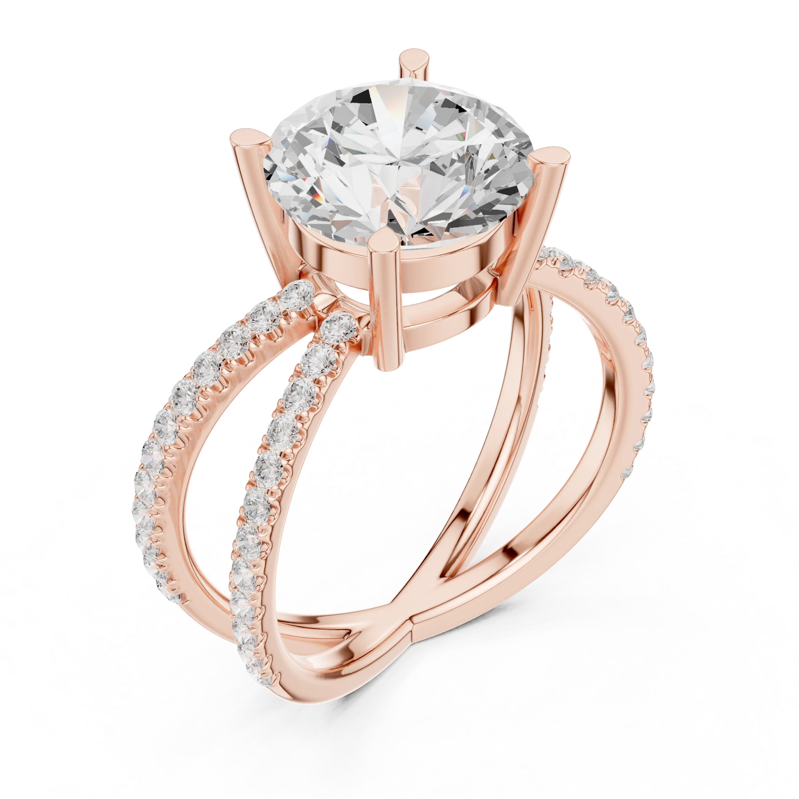 Round Cut Diamond Split Shank Engagement Ring