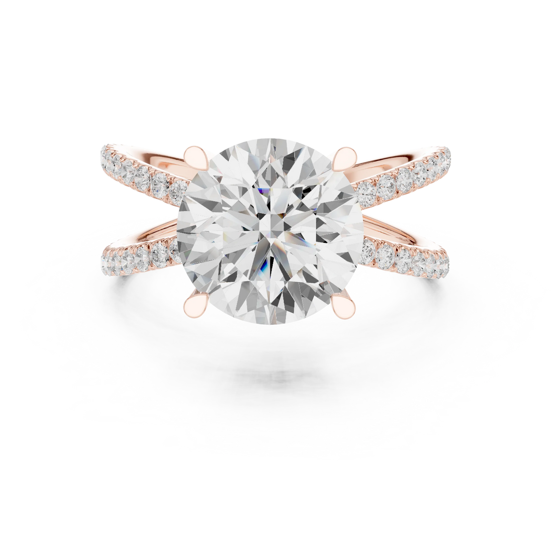 Round Cut Diamond Split Shank Engagement Ring