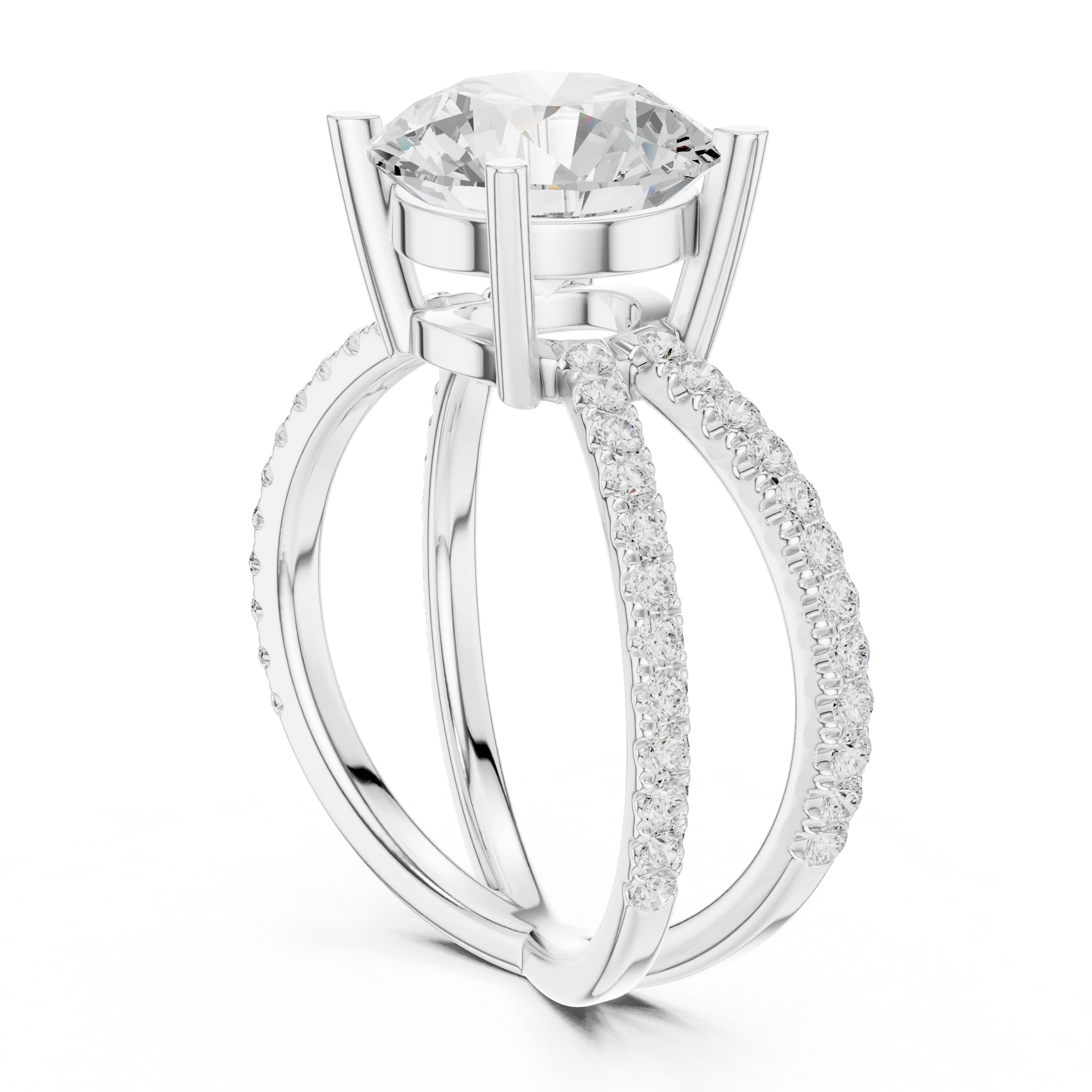 Round Cut Diamond Split Shank Engagement Ring