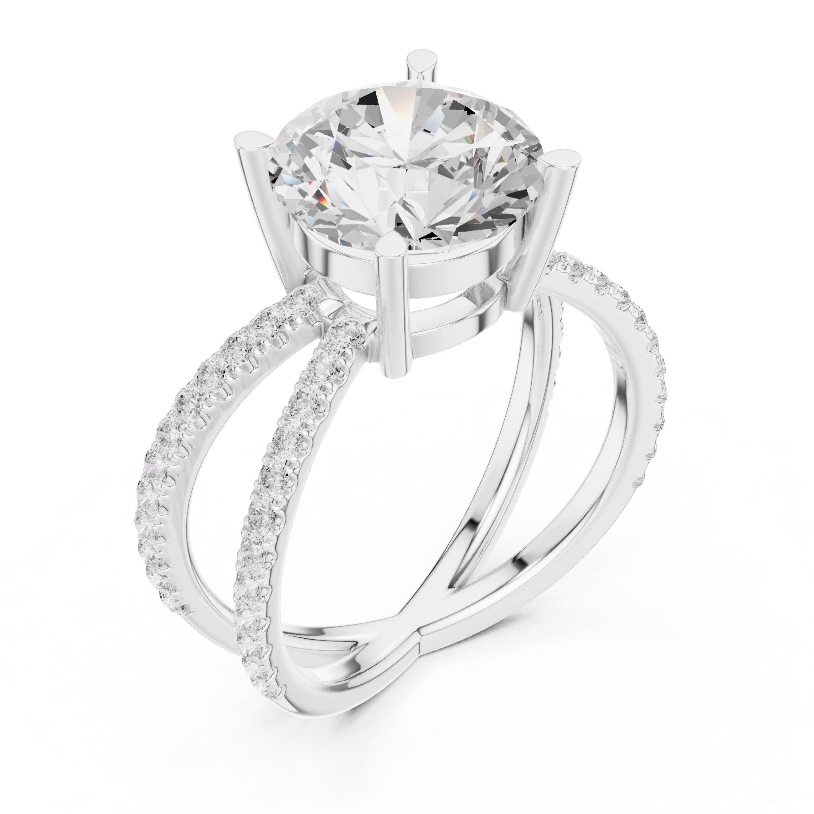 Round Cut Diamond Split Shank Engagement Ring