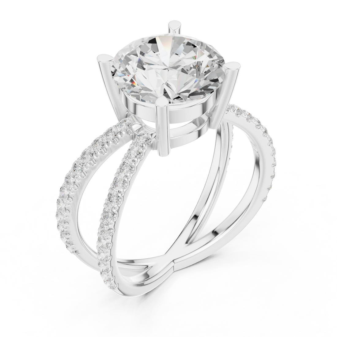 Round Cut Diamond Split Shank Engagement Ring
