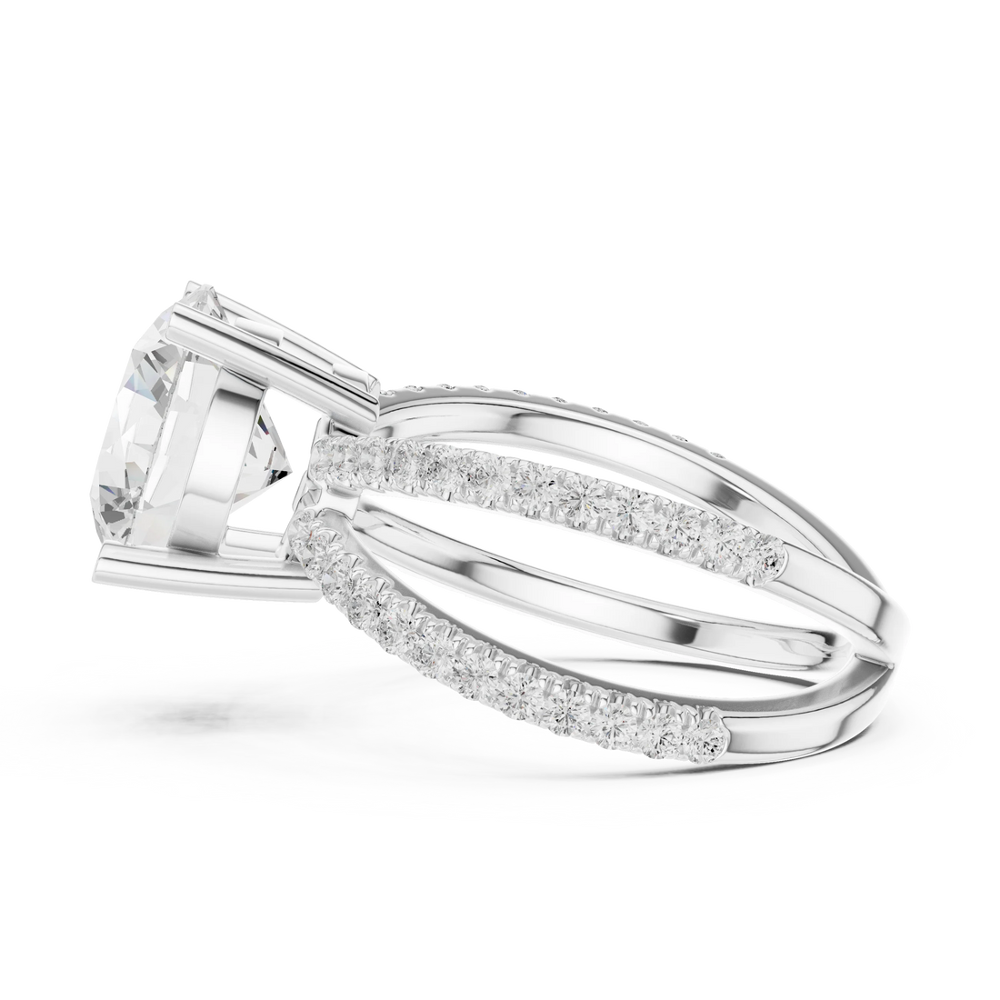 Round Cut Diamond Split Shank Engagement Ring