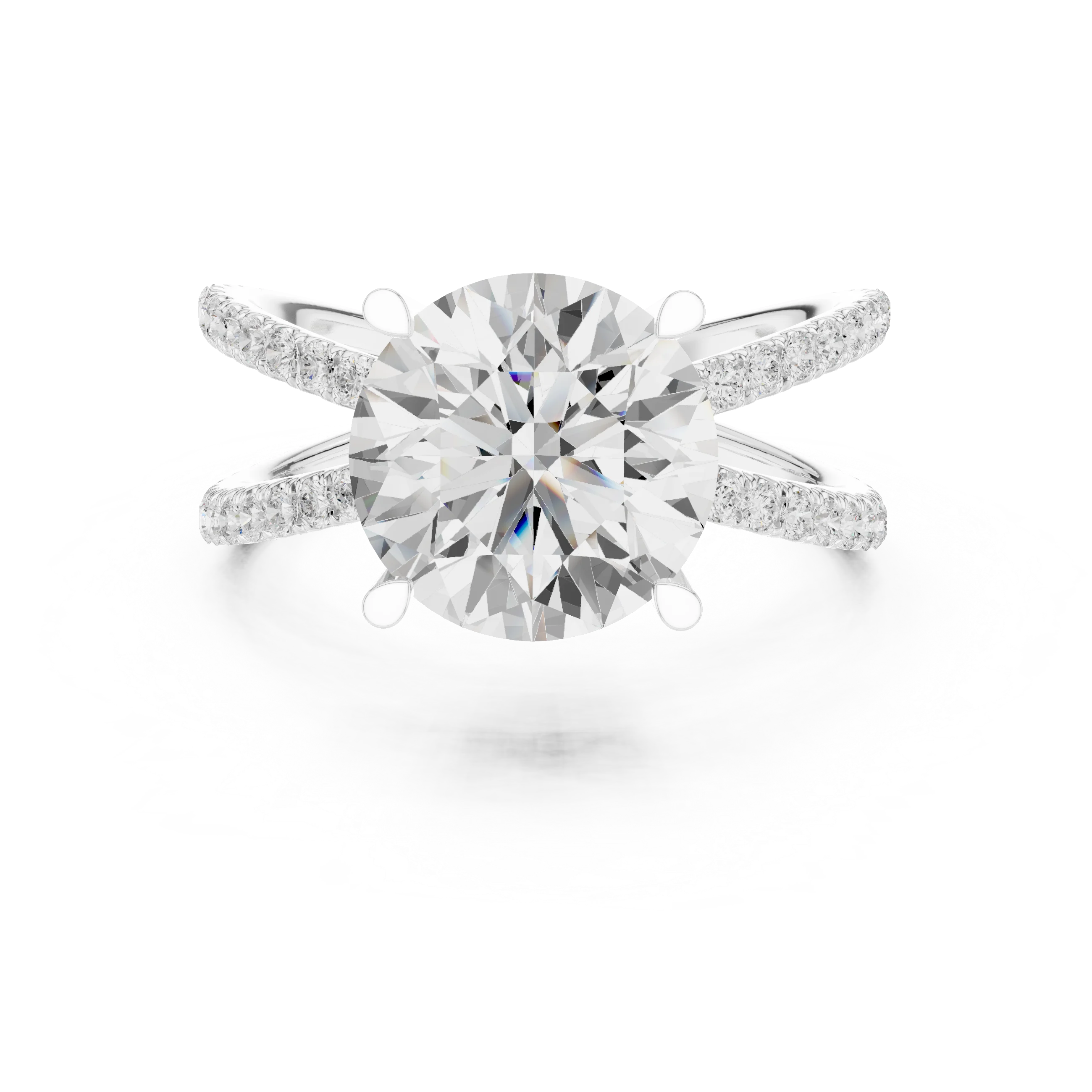 Round Cut Diamond Split Shank Engagement Ring