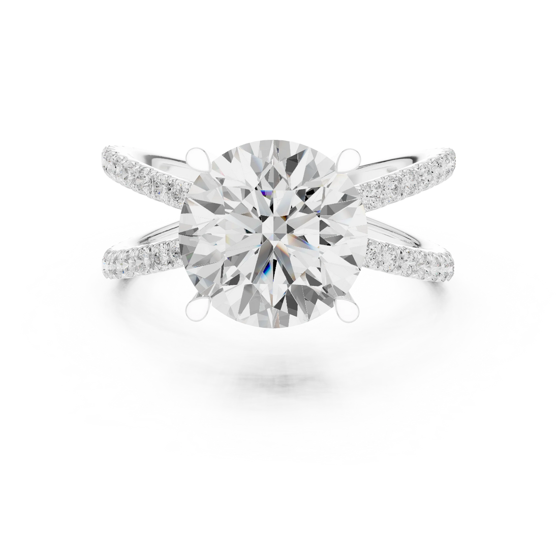Round Cut Diamond Split Shank Engagement Ring