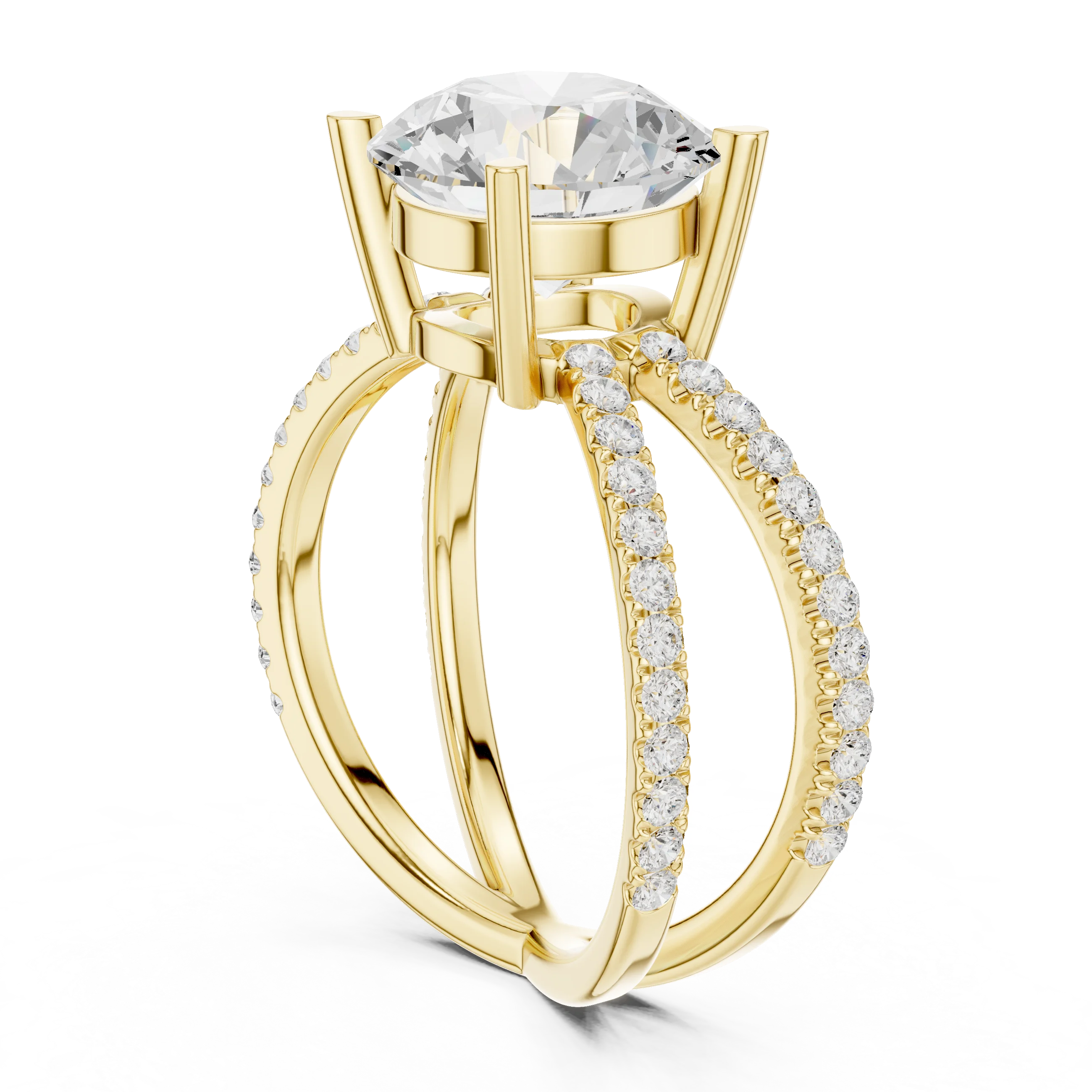 Round Cut Diamond Split Shank Engagement Ring