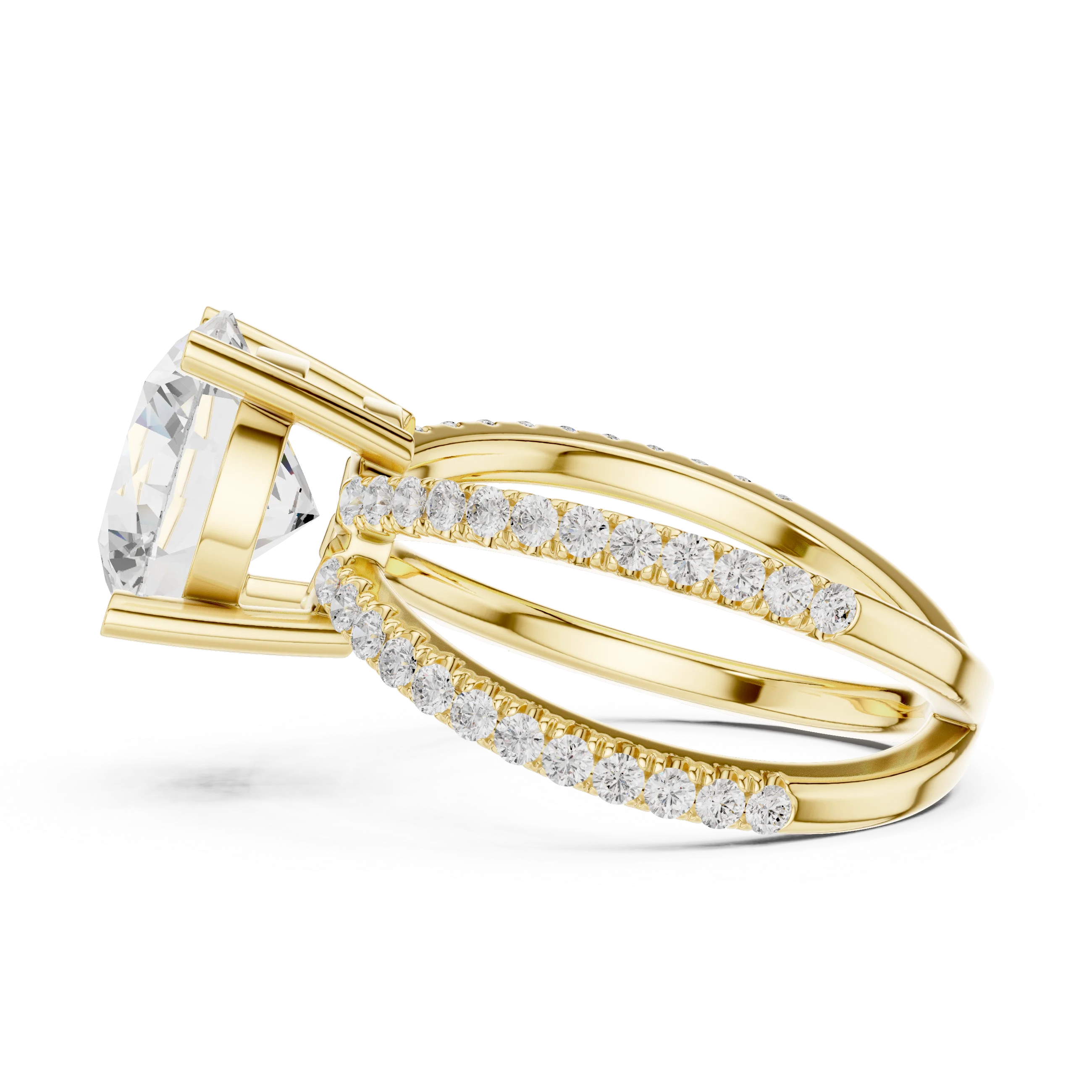 Round Cut Diamond Split Shank Engagement Ring