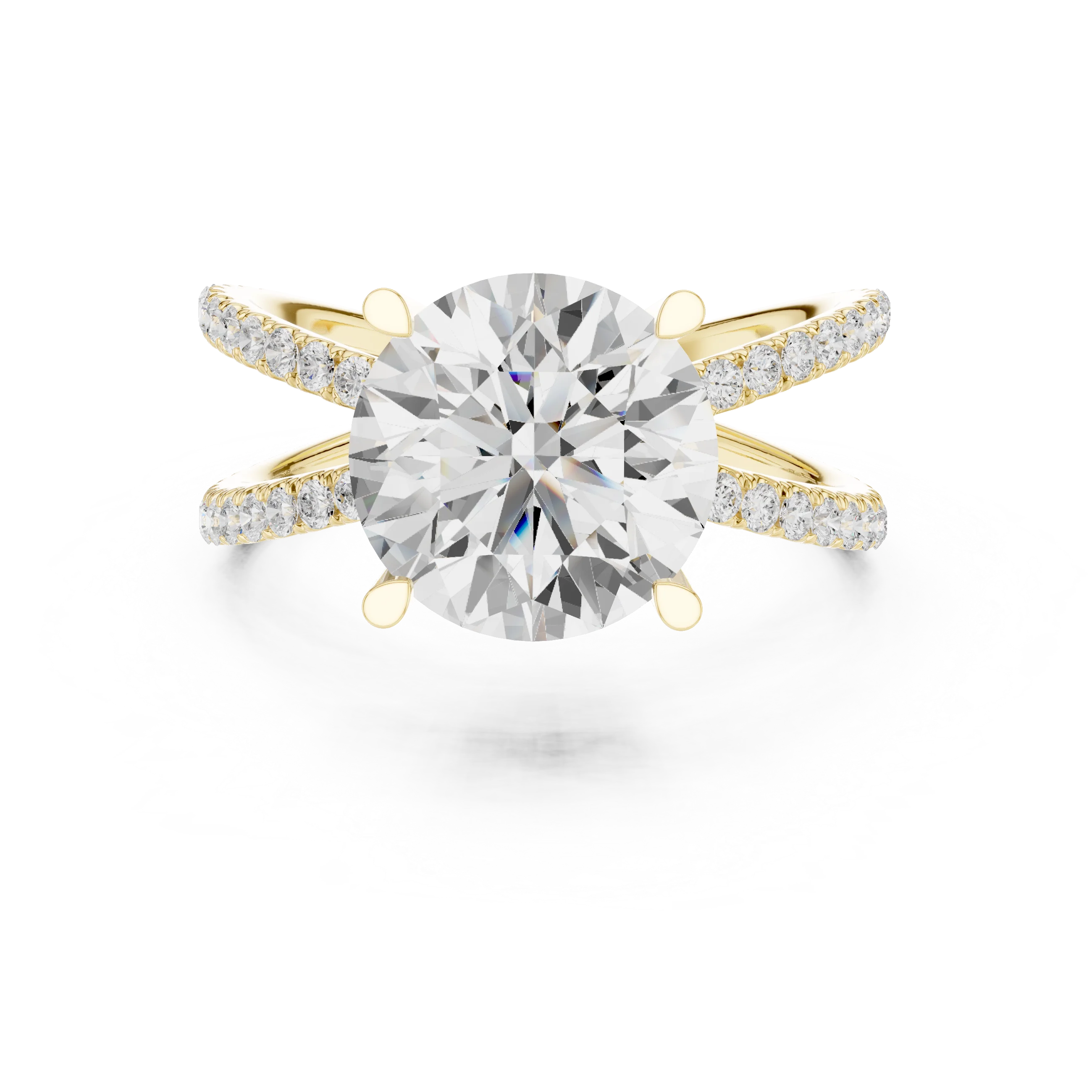 Round Cut Diamond Split Shank Engagement Ring