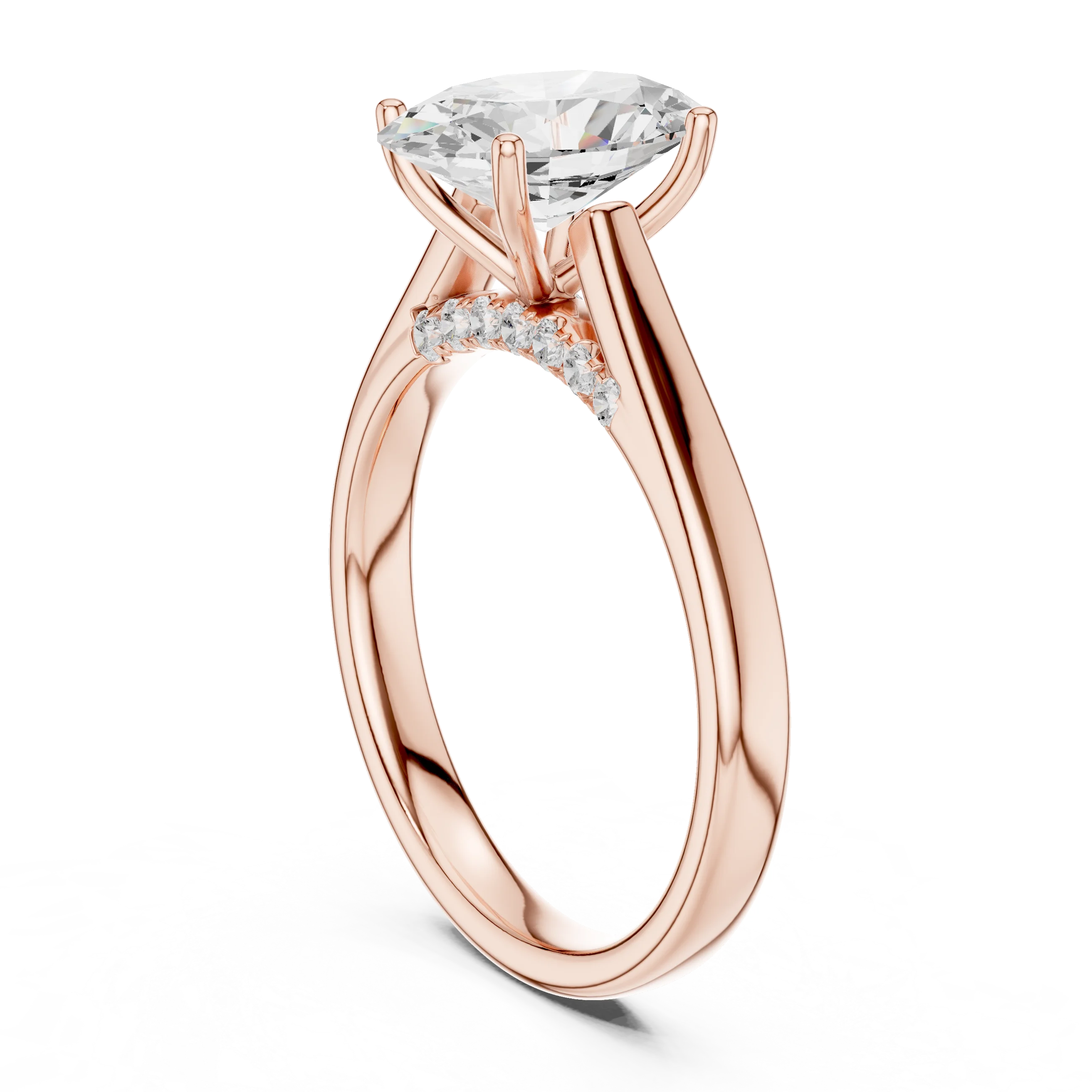 Oval Cut Diamond Cathedral Pave Engagement Ring