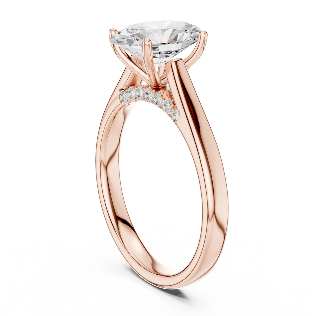 Oval Cut Diamond Cathedral Pave Engagement Ring