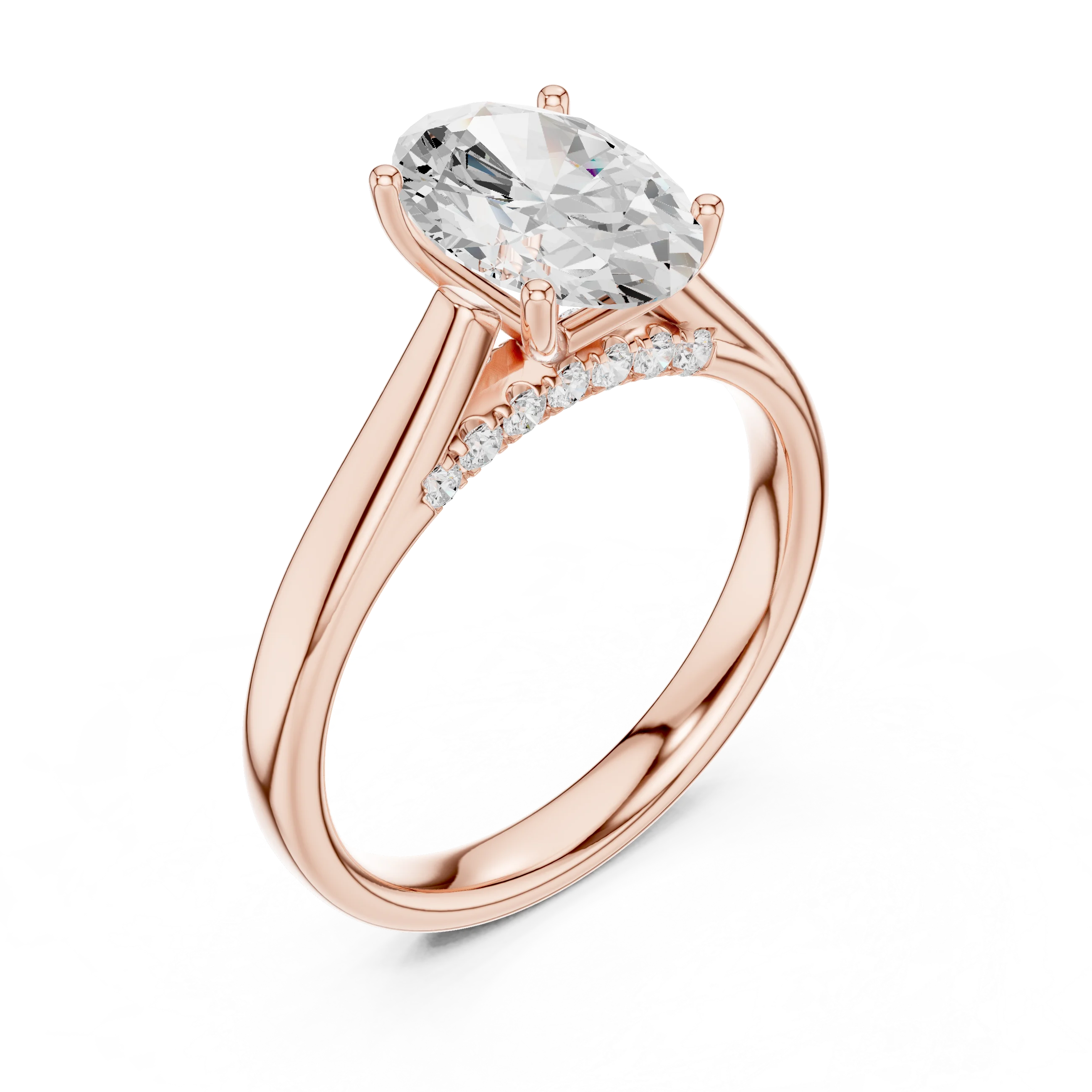Oval Cut Diamond Cathedral Pave Engagement Ring