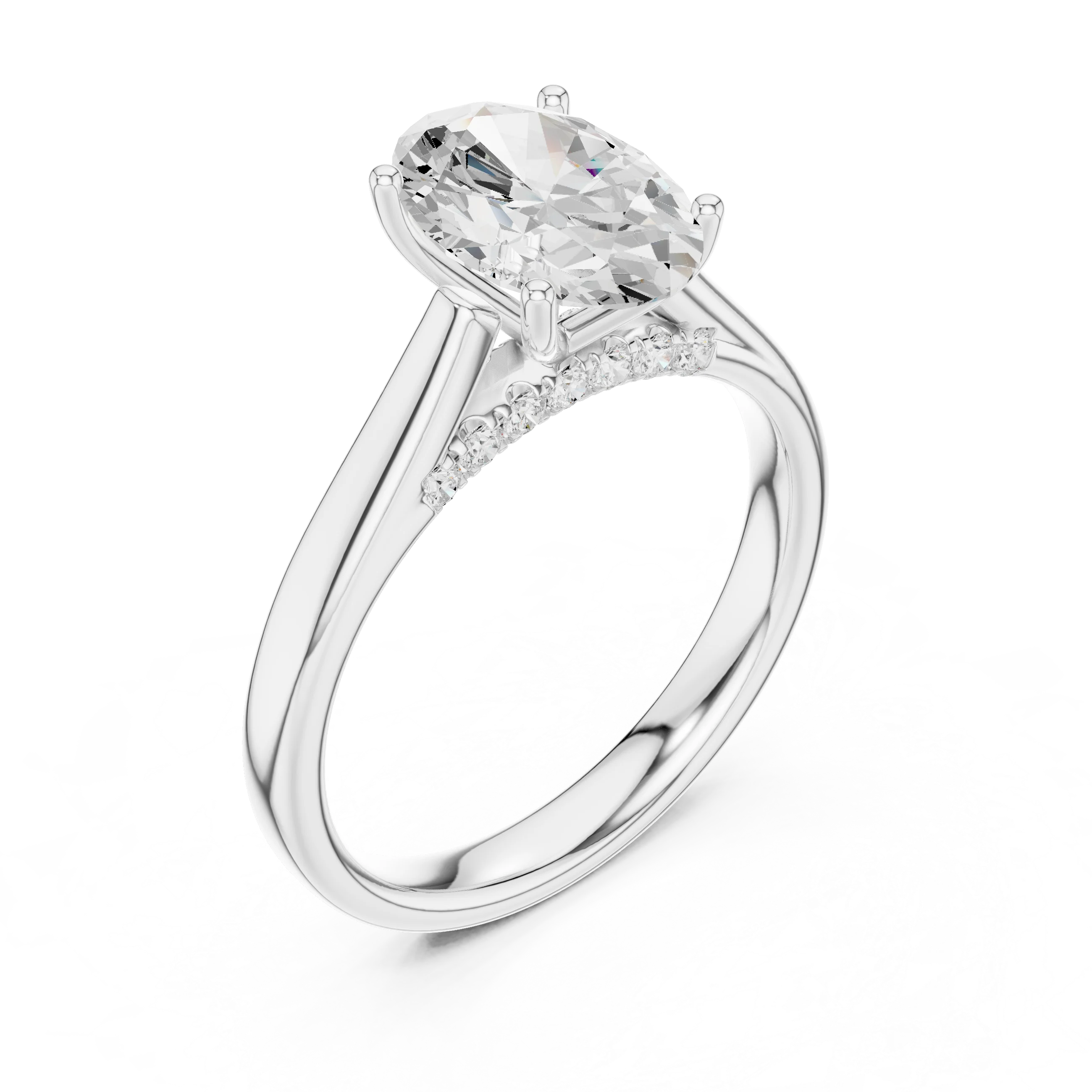 Oval Cut Diamond Cathedral Pave Engagement Ring