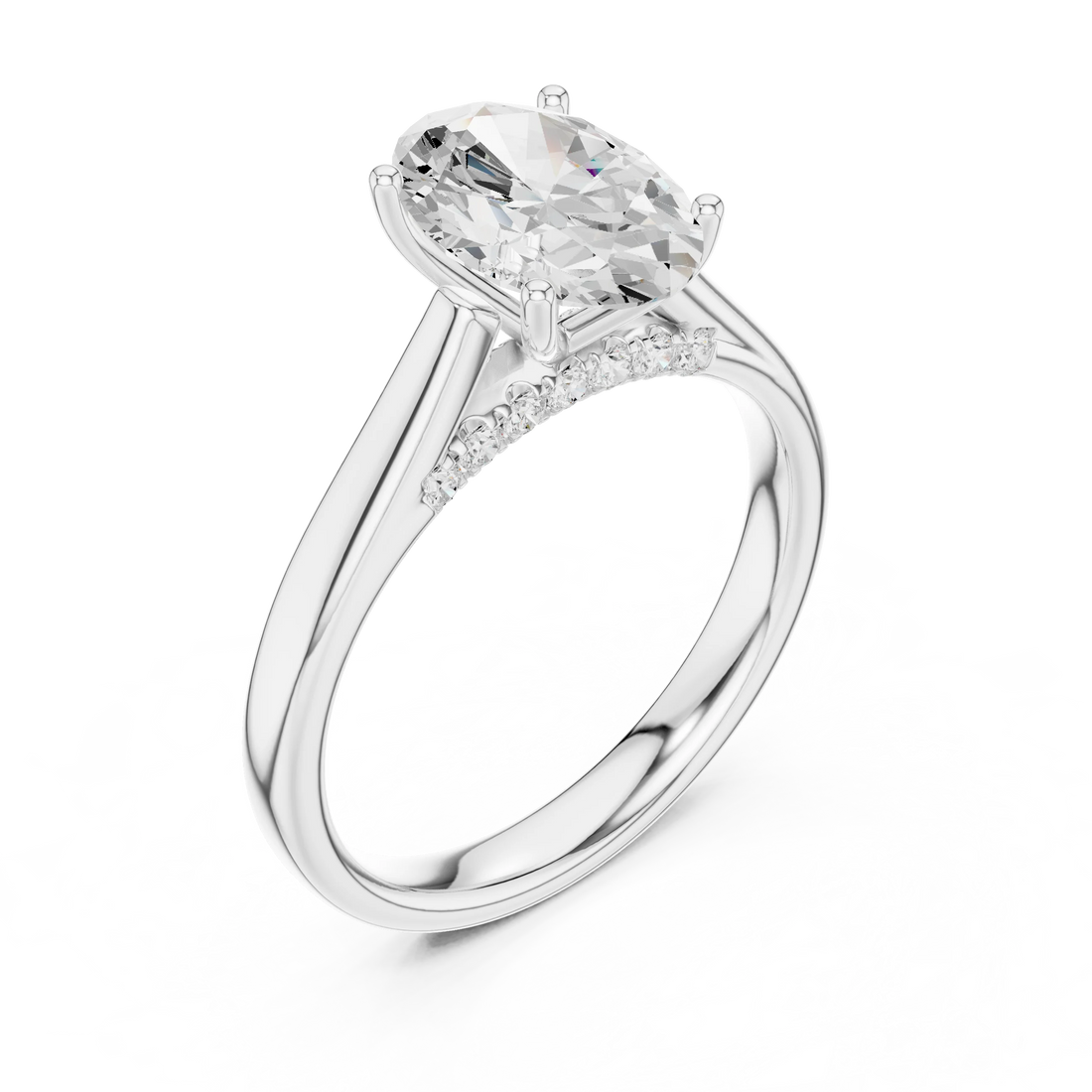 Oval Cut Diamond Cathedral Pave Engagement Ring