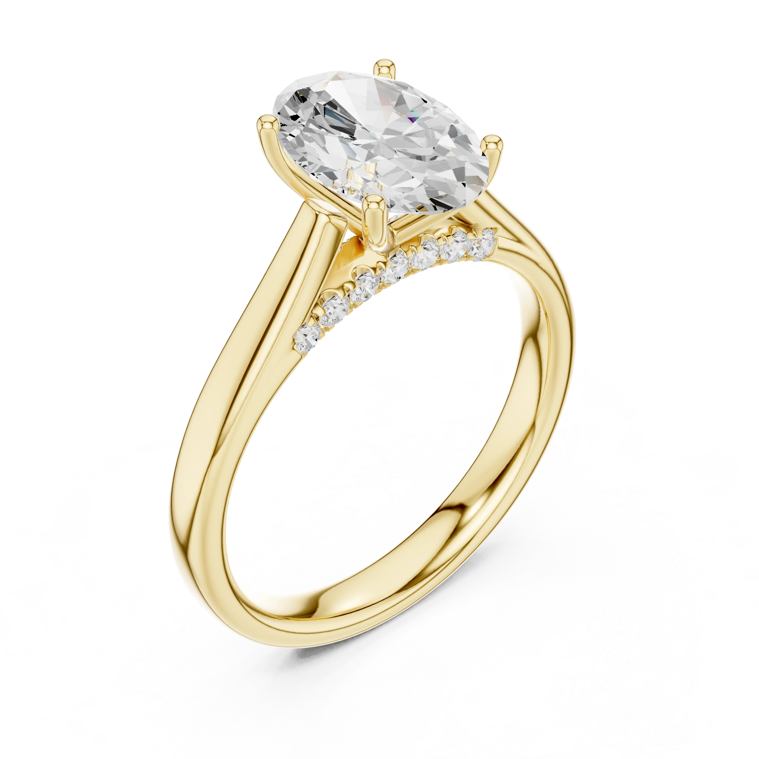 Oval Cut Diamond Cathedral Pave Engagement Ring