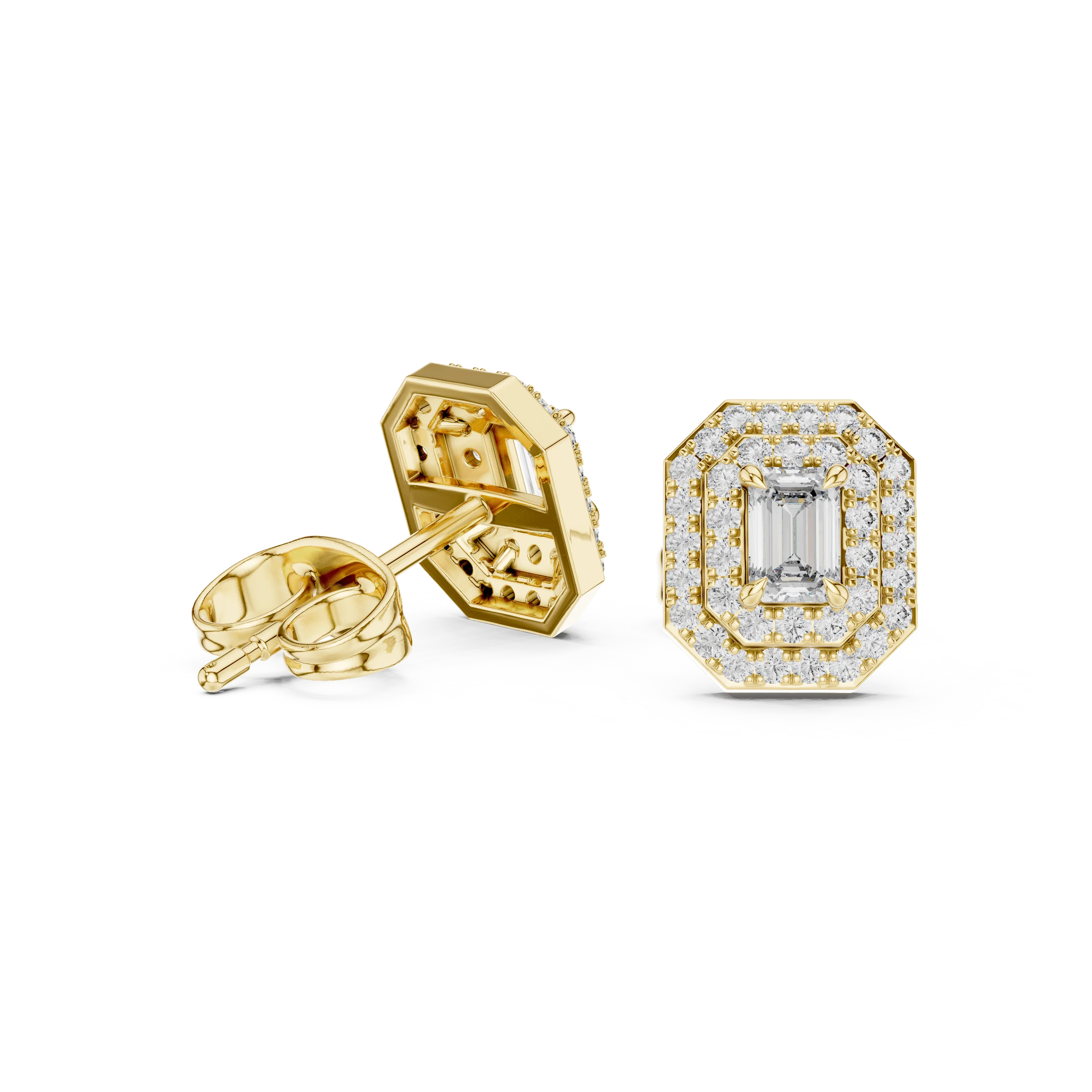 Imperial Emerald Halo Diamond Stud Earrings