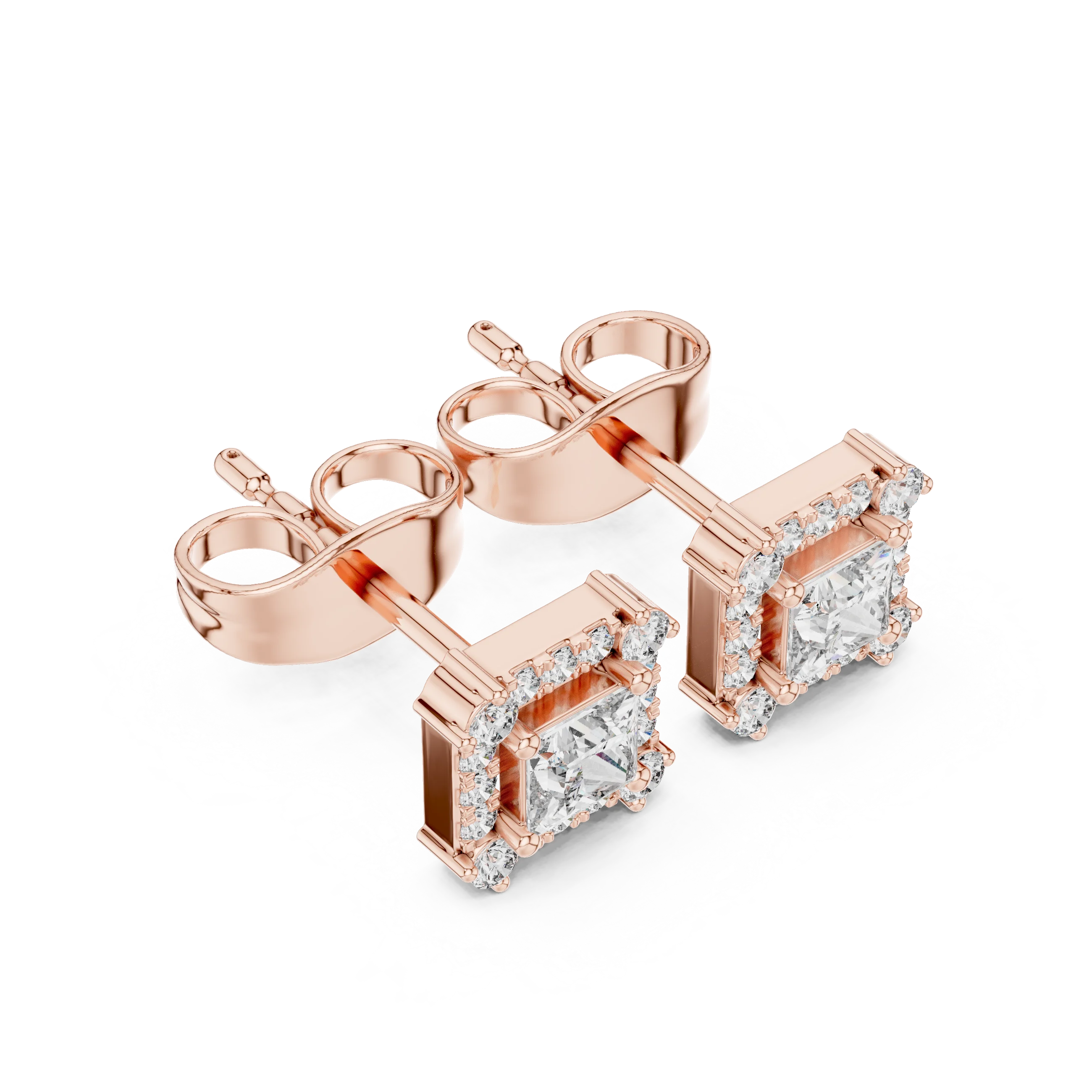 Royal Square Halo Diamond Stud Earrings