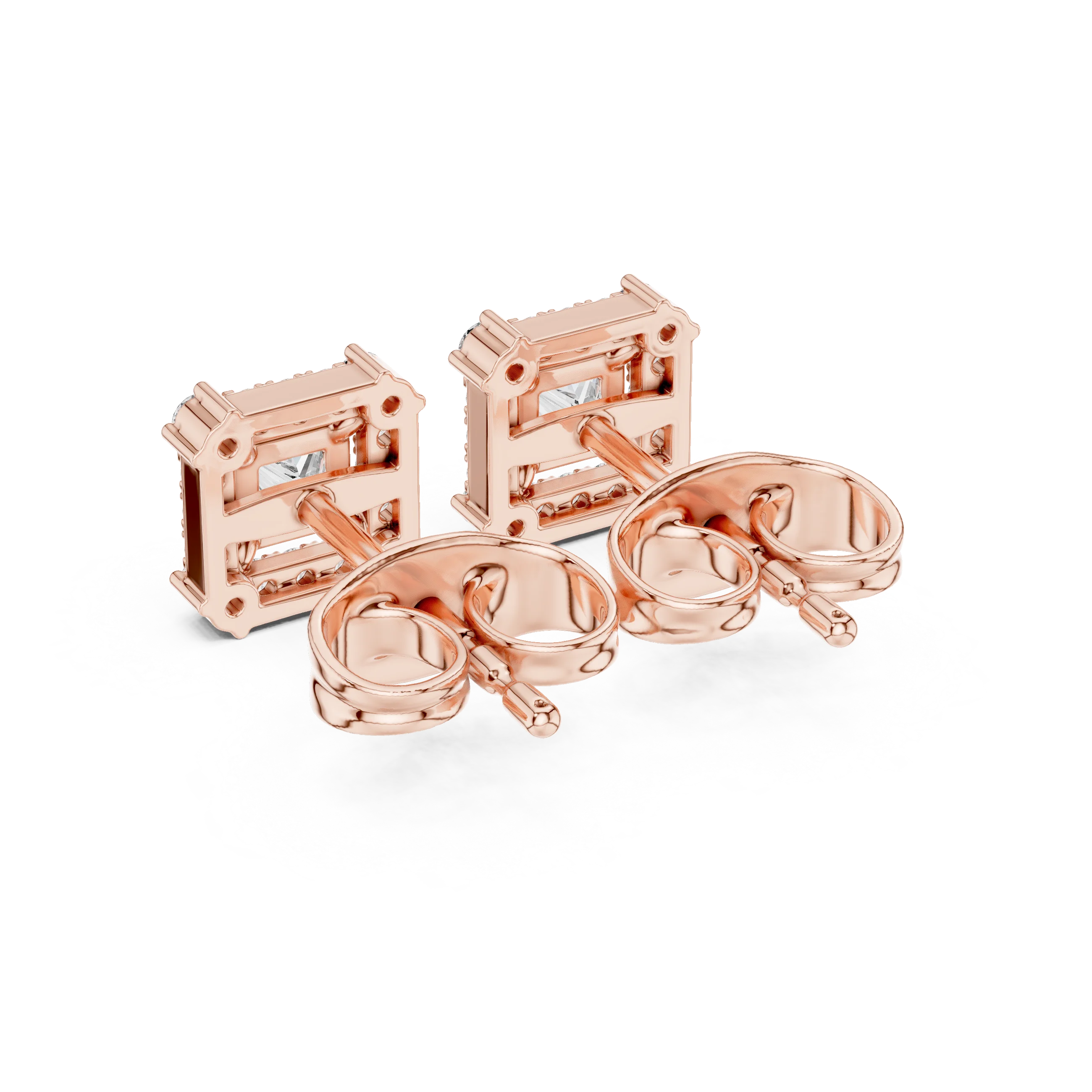 Royal Square Halo Diamond Stud Earrings