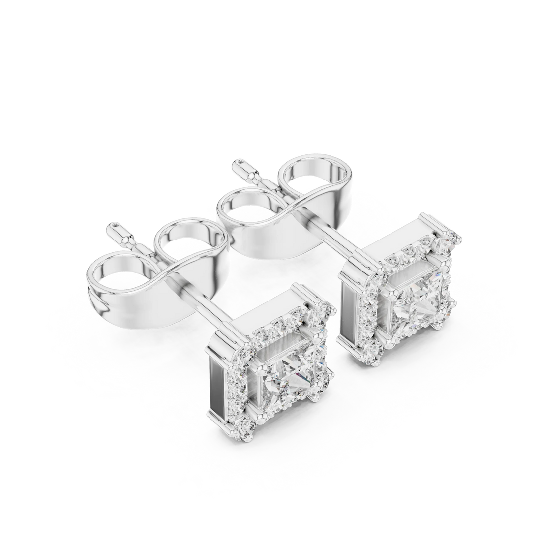 Royal Square Halo Diamond Stud Earrings