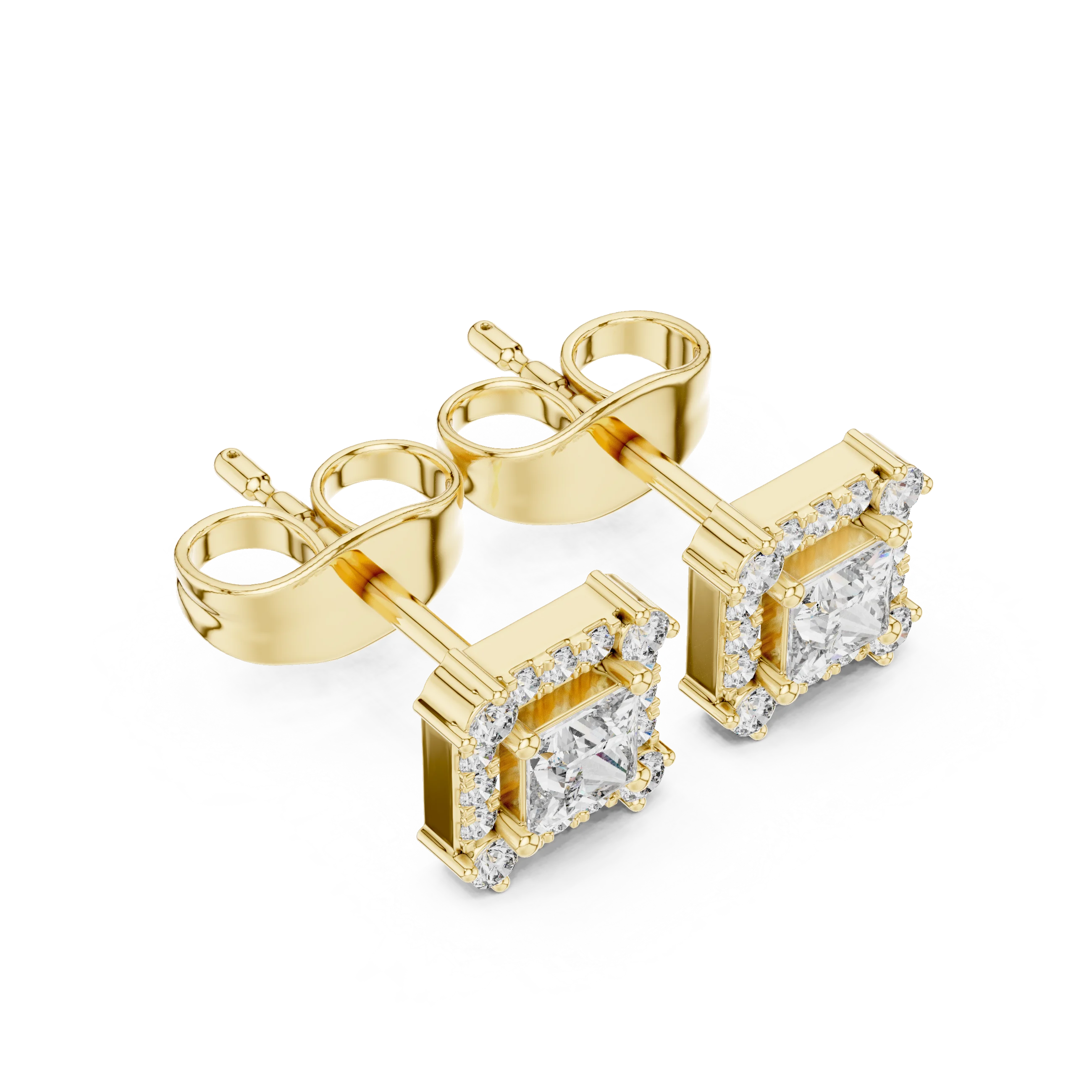 Royal Square Halo Diamond Stud Earrings