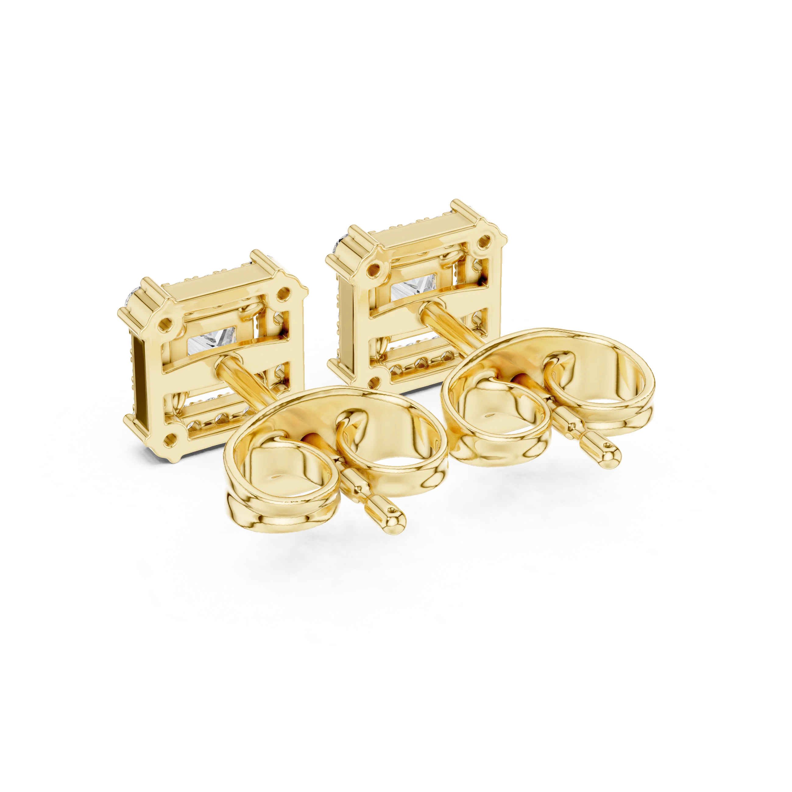 Royal Square Halo Diamond Stud Earrings