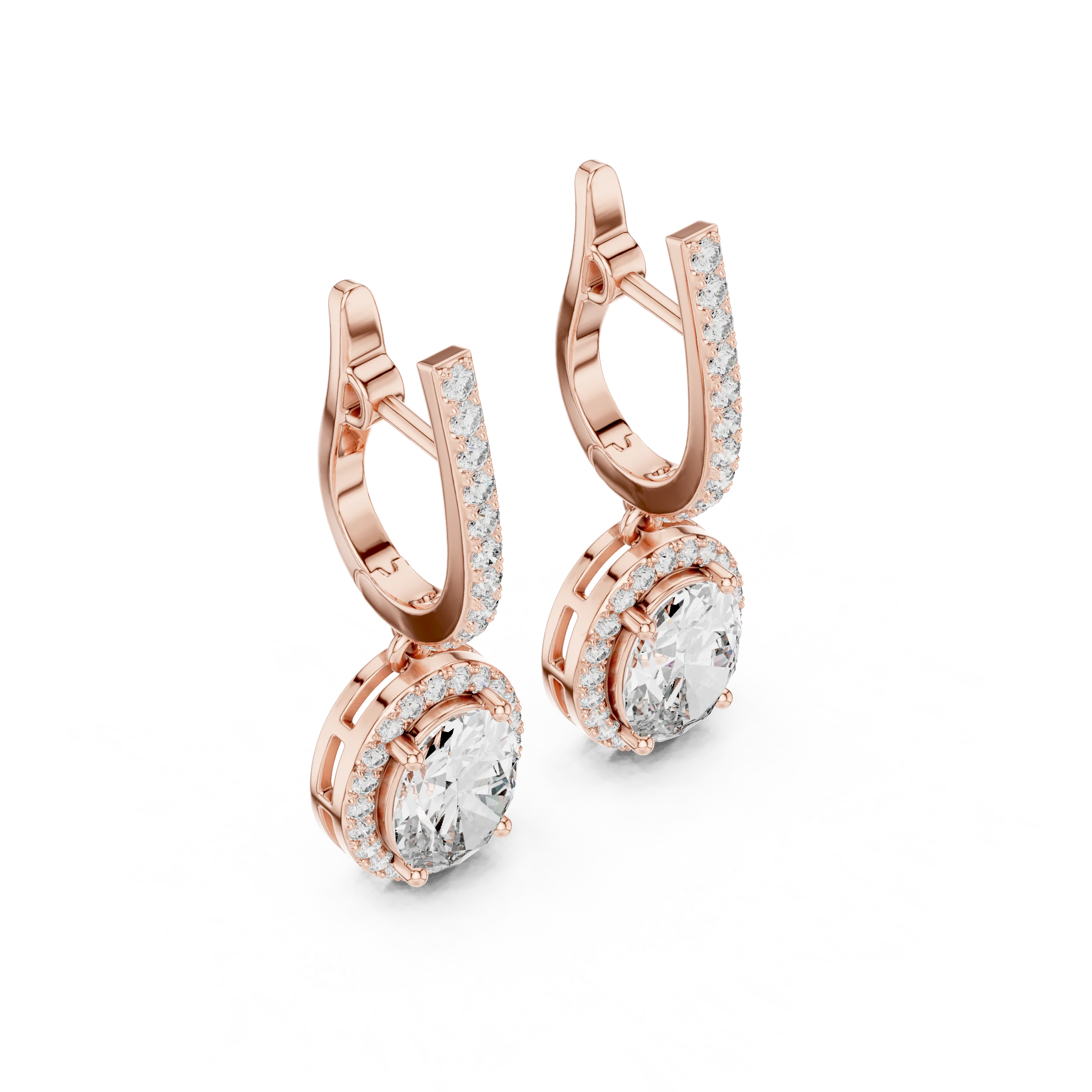Golden Aura Oval Halo Drop Diamond Earrings