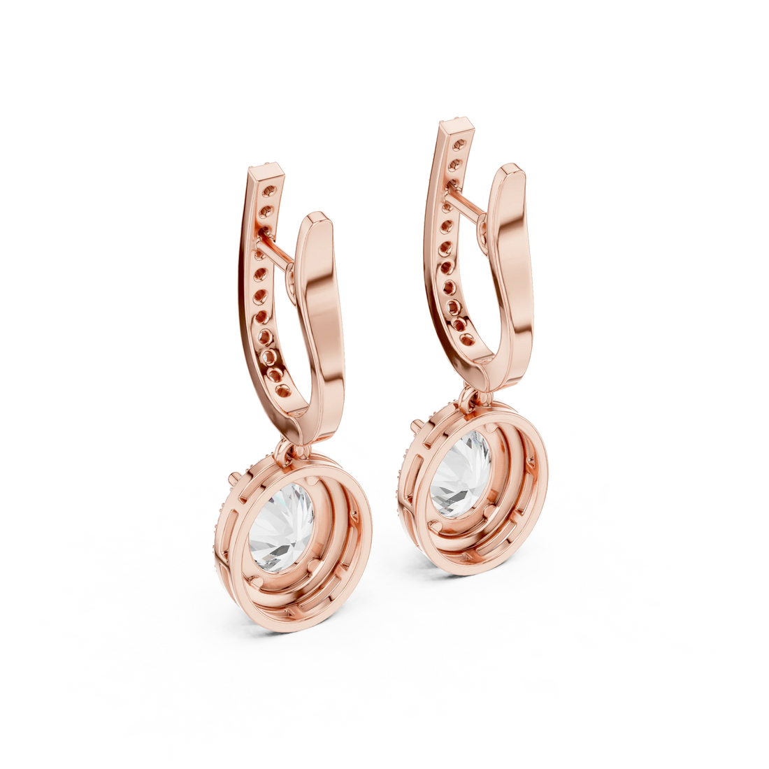 Golden Aura Oval Halo Drop Diamond Earrings