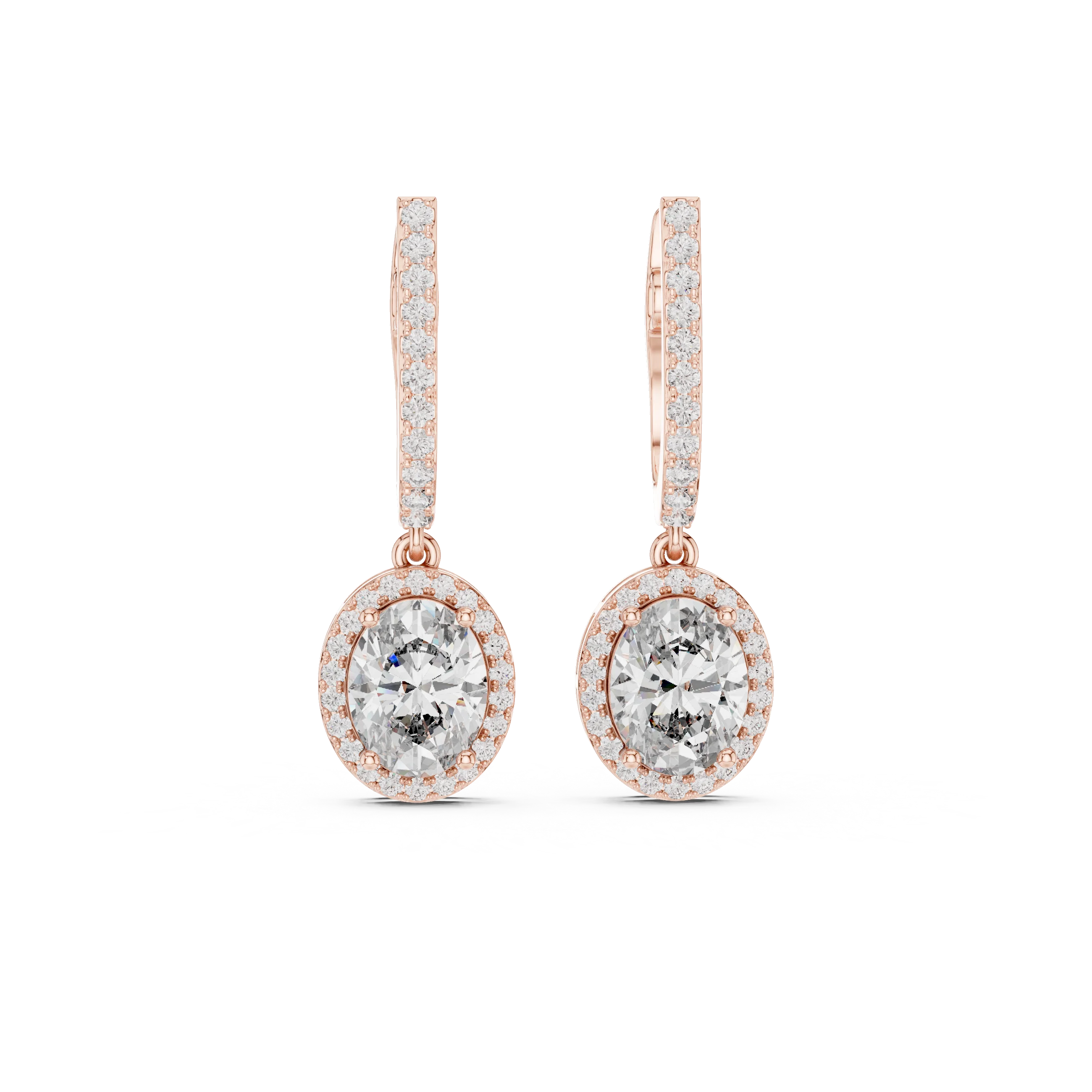 Golden Aura Oval Halo Drop Diamond Earrings