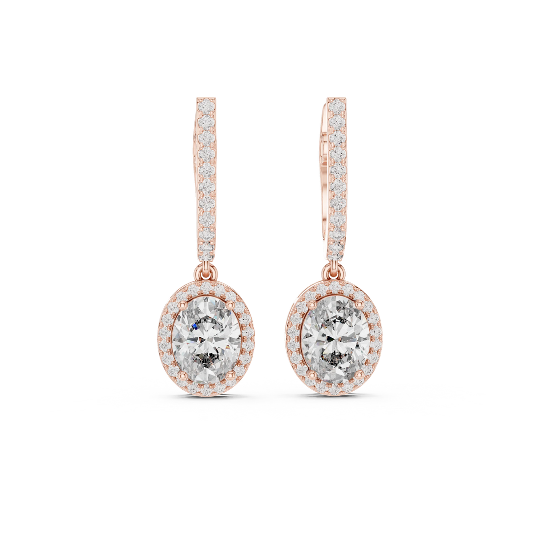 Golden Aura Oval Halo Drop Diamond Earrings