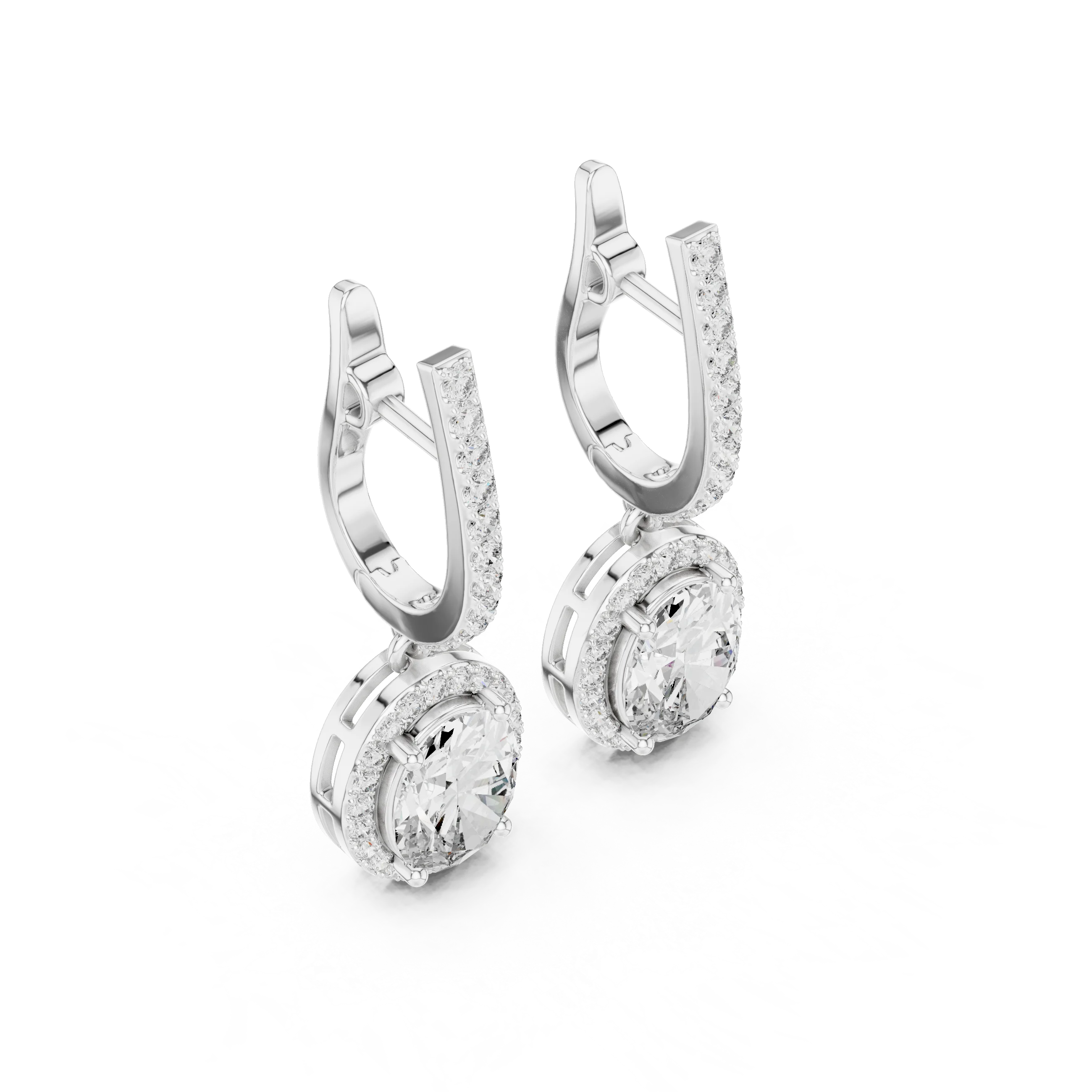 Golden Aura Oval Halo Drop Diamond Earrings
