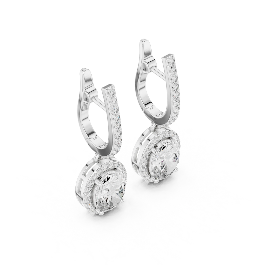 Golden Aura Oval Halo Drop Diamond Earrings