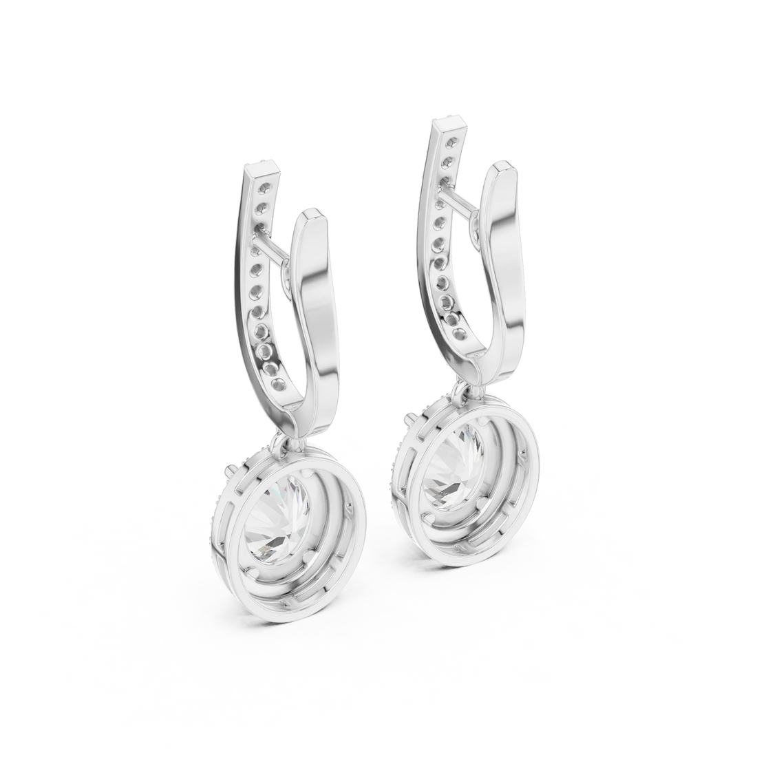 Golden Aura Oval Halo Drop Diamond Earrings