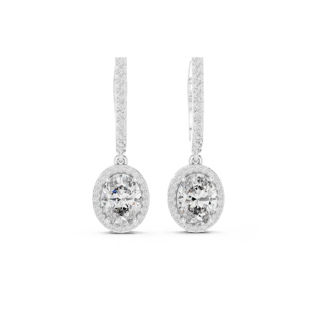 Golden Aura Oval Halo Drop Diamond Earrings
