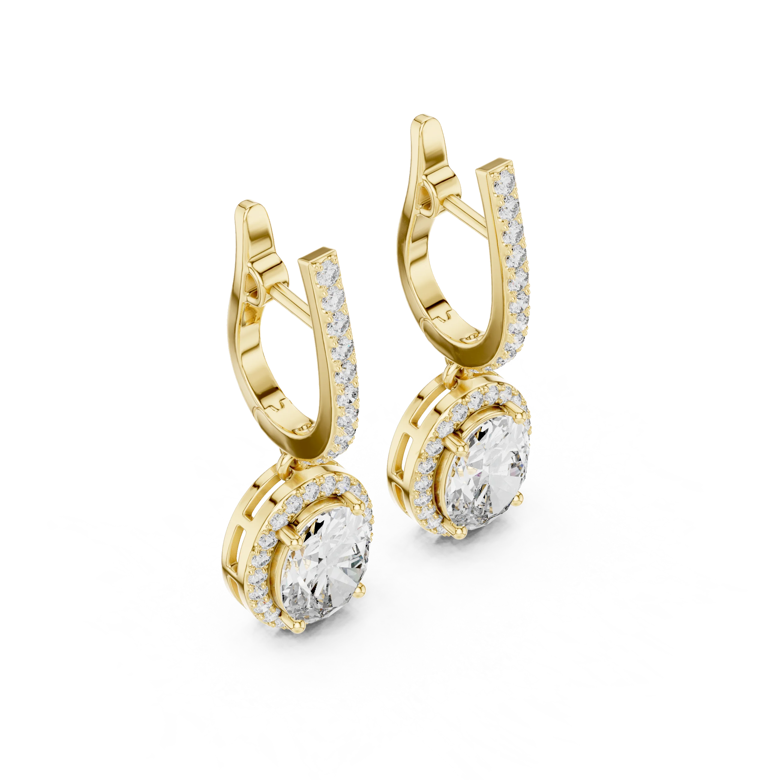 Golden Aura Oval Halo Drop Diamond Earrings