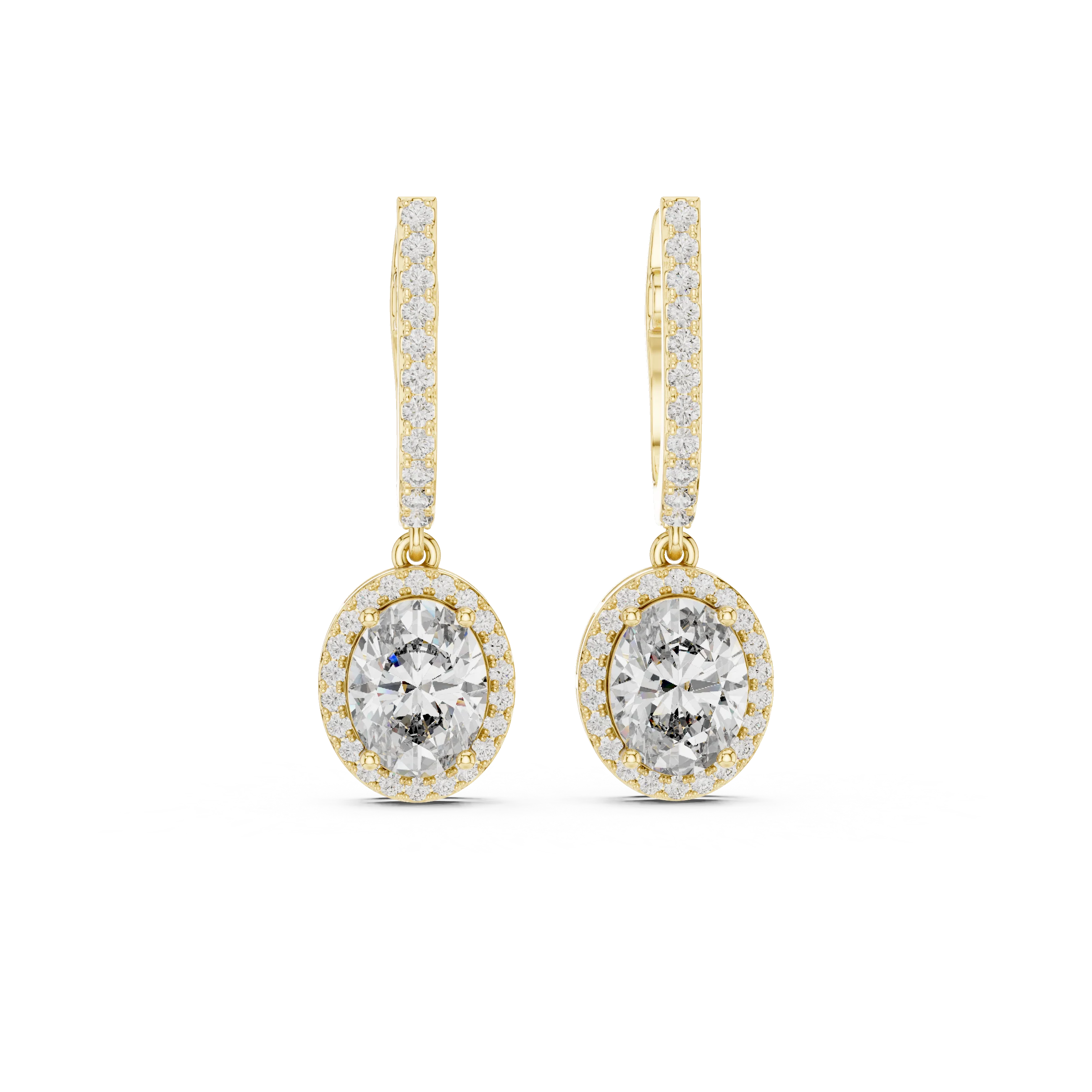 Golden Aura Oval Halo Drop Diamond Earrings