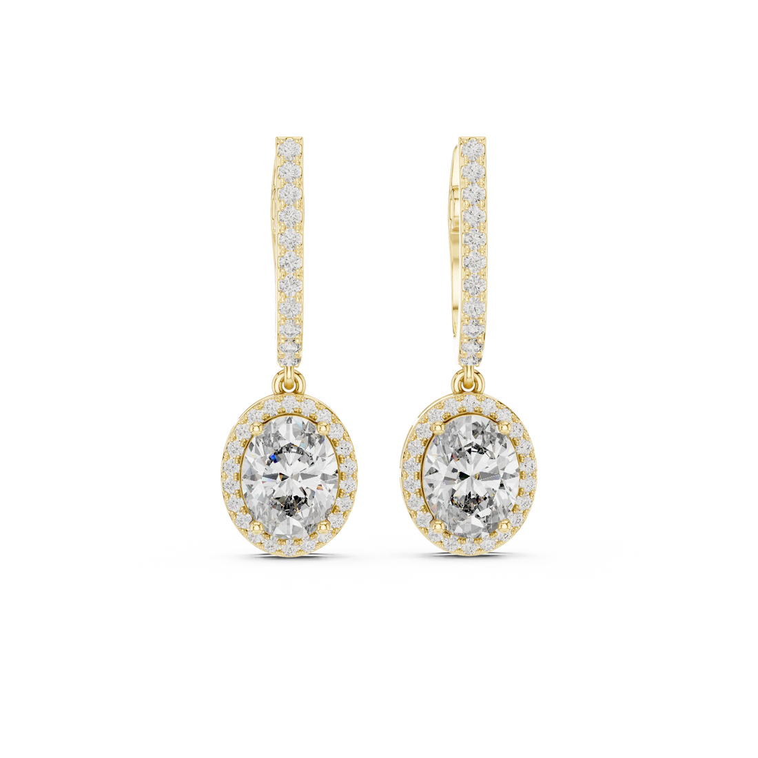 Golden Aura Oval Halo Drop Diamond Earrings