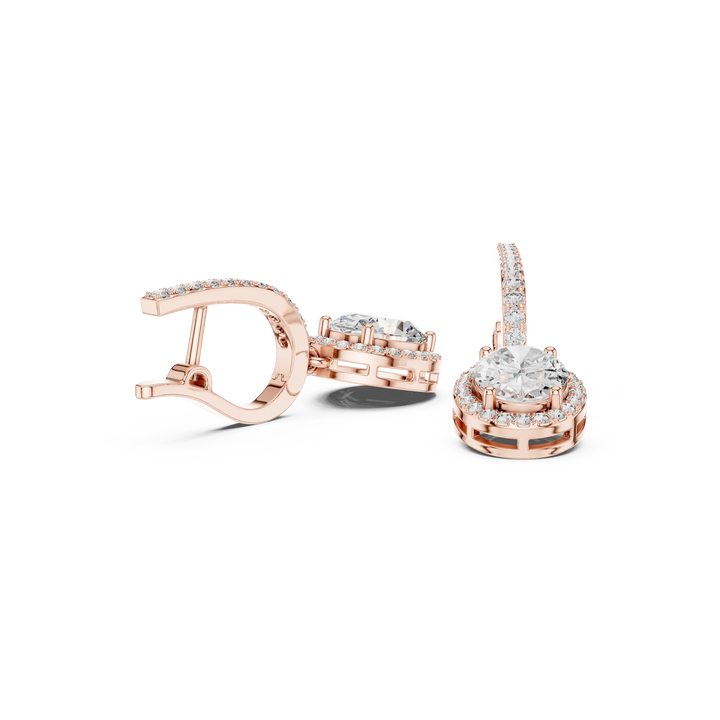 Golden Aura Oval Halo Drop Diamond Earrings