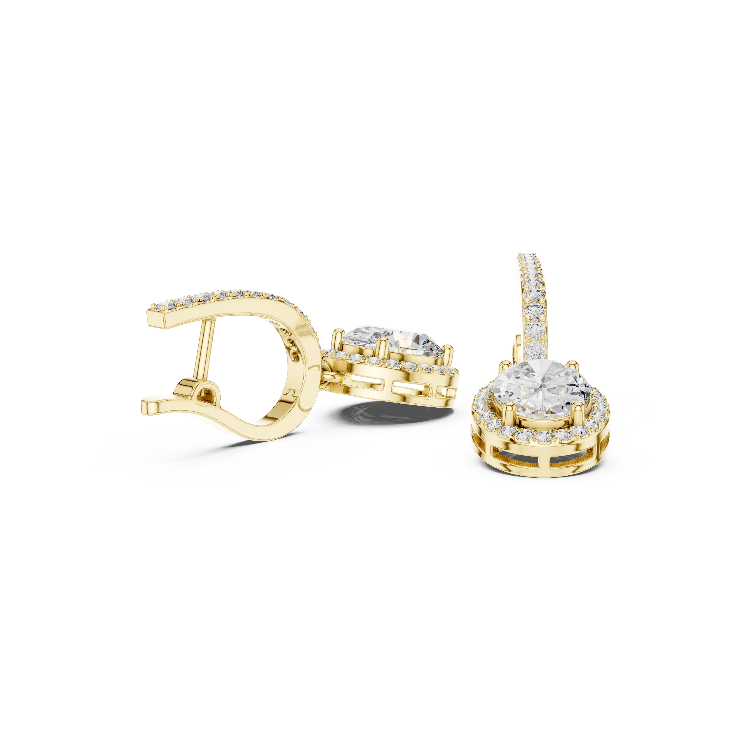 Golden Aura Oval Halo Drop Diamond Earrings