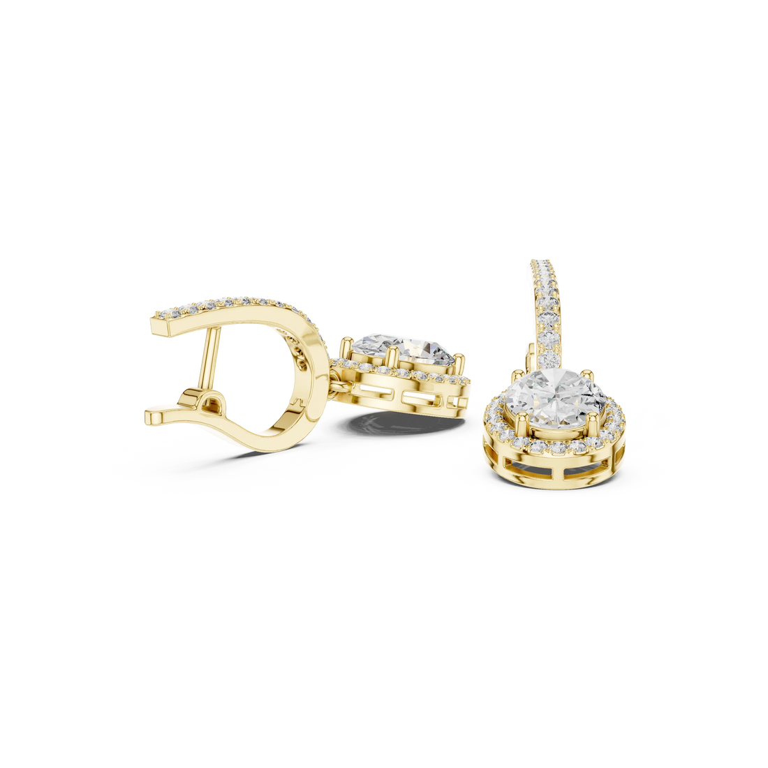Golden Aura Oval Halo Drop Diamond Earrings