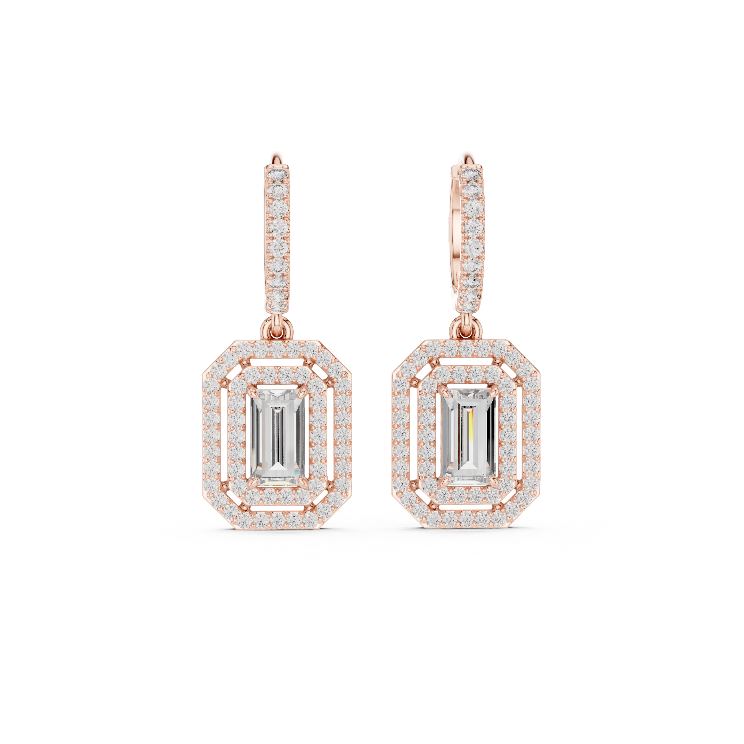 Imperial Emerald Halo Diamond Drop Earrings